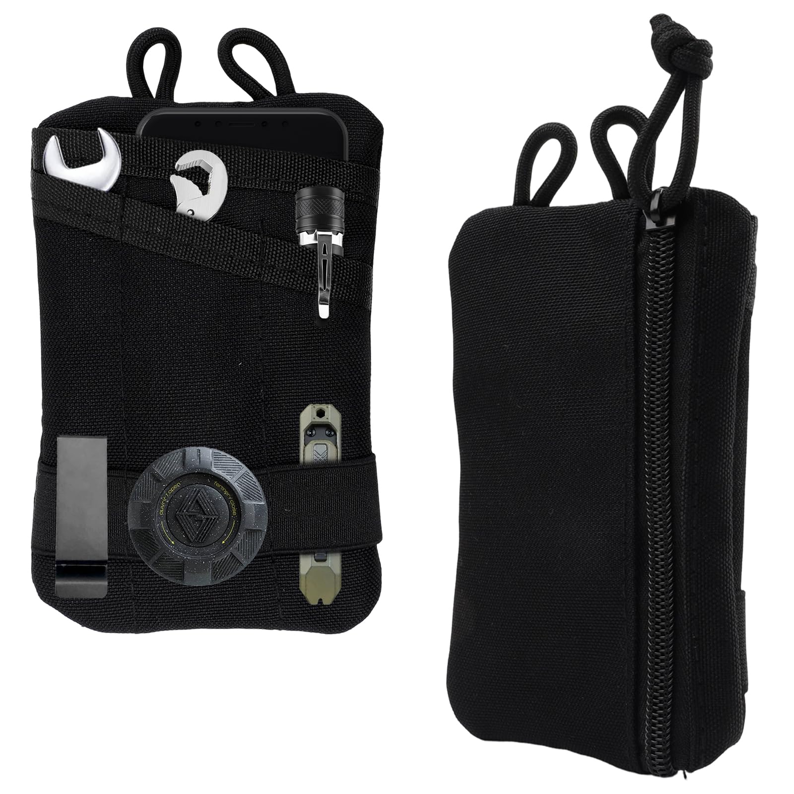 Small EDC Pocket Organizer, 5-Pocket EDC Pouch for Men, Compact EDC Tool Pouch for Knife Flashlight Pen Multitool, Black EDC Belt Pouch for Daily Carry-image-31