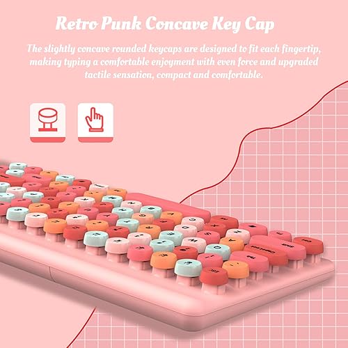 Miniatura 7 de Combos de teclado, Mezcla de colores Retro Máquina de escribir Teclado Flexible 86 Teclas, 2.4G USB 1200DPI, Teclado de computadora con tapa redonda