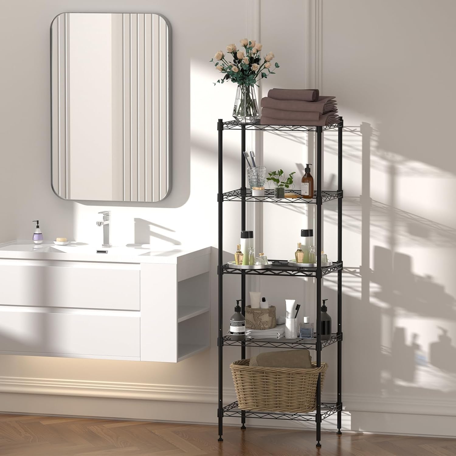 3 Tier Storage Shelves with Wheels Wide Wire Shelving Unit 39.37" H Tall, 350lbs per Shelf Metal Shelves for Storage Sturdy Heavy Duty Shelving Deep Pantry Shelves Storage Rack (M-5)