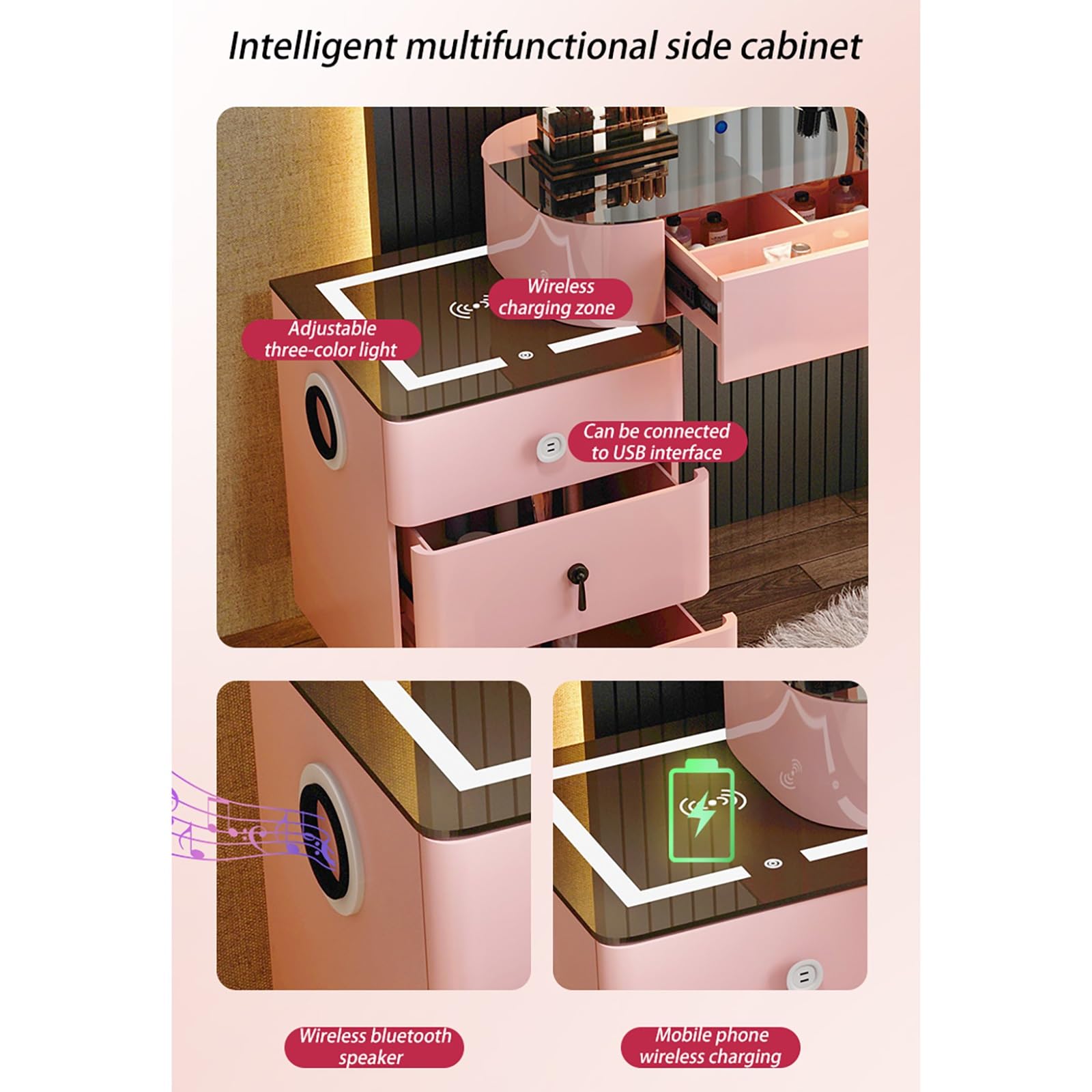 Set scrivania e sedia per bambini regolabili con scaffale rosa