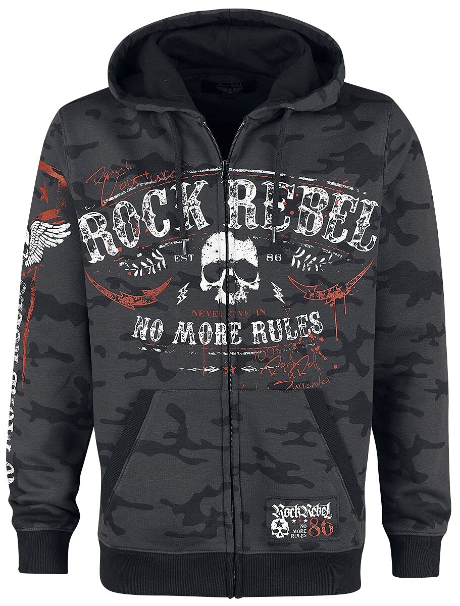 Rock Rebel by EMP Uomo Felpa con Cappuccio Grigio Scuro con Stampa