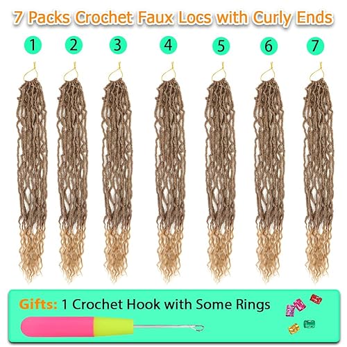 Miniatura 9 de Pelo sintético de ganchillo (26 pulgadas)  Rastas suaves de diosa con extremos rizados, pelo sintético bohemio de ganchillo para mujer, pre-enlazado