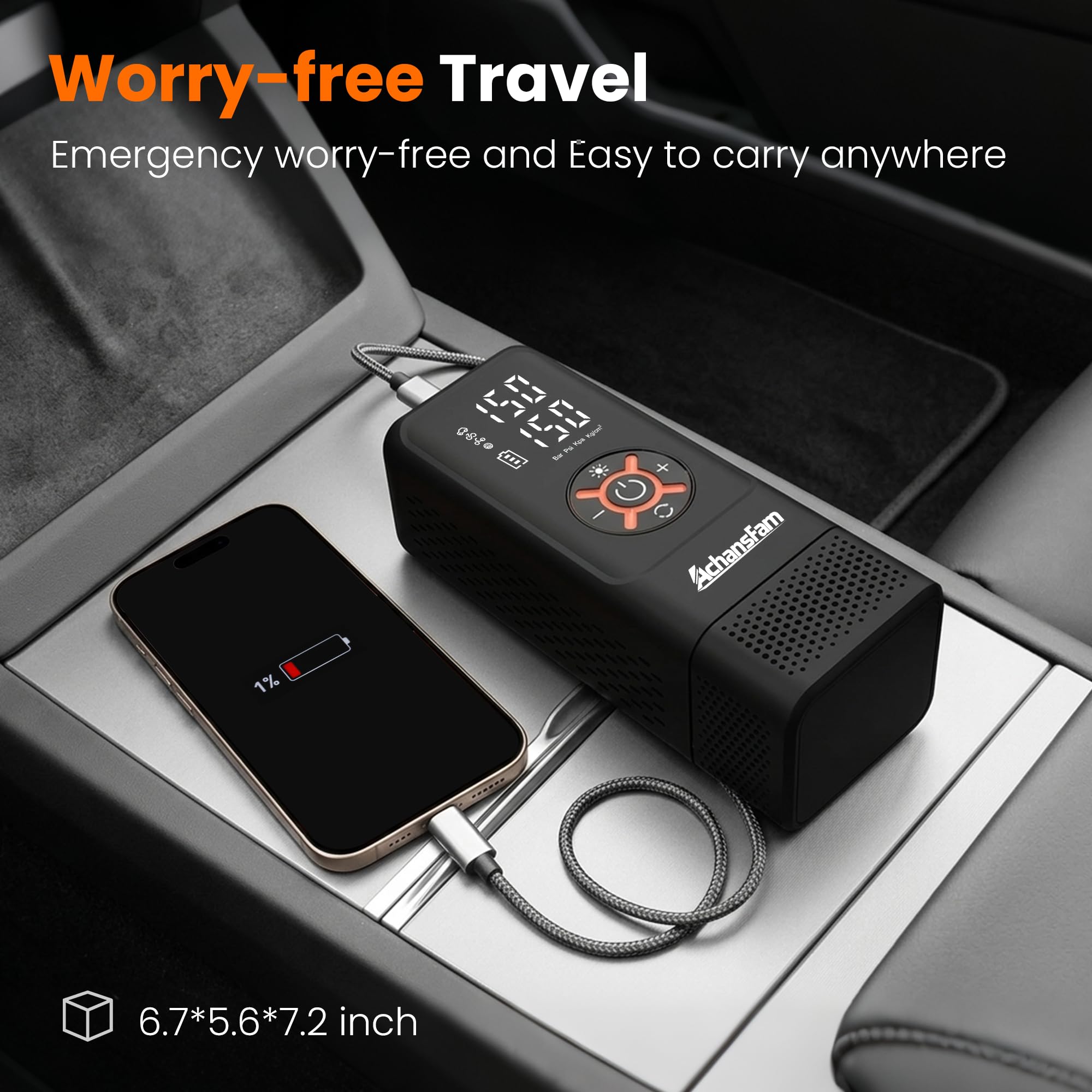 Compresor de aire portátil para neumáticos de coche, bomba de inflado de neumáticos inalámbrica 3 veces más rápida de 150 PSI, adaptador de larga duración y 12 V CC, con medidor digital, para