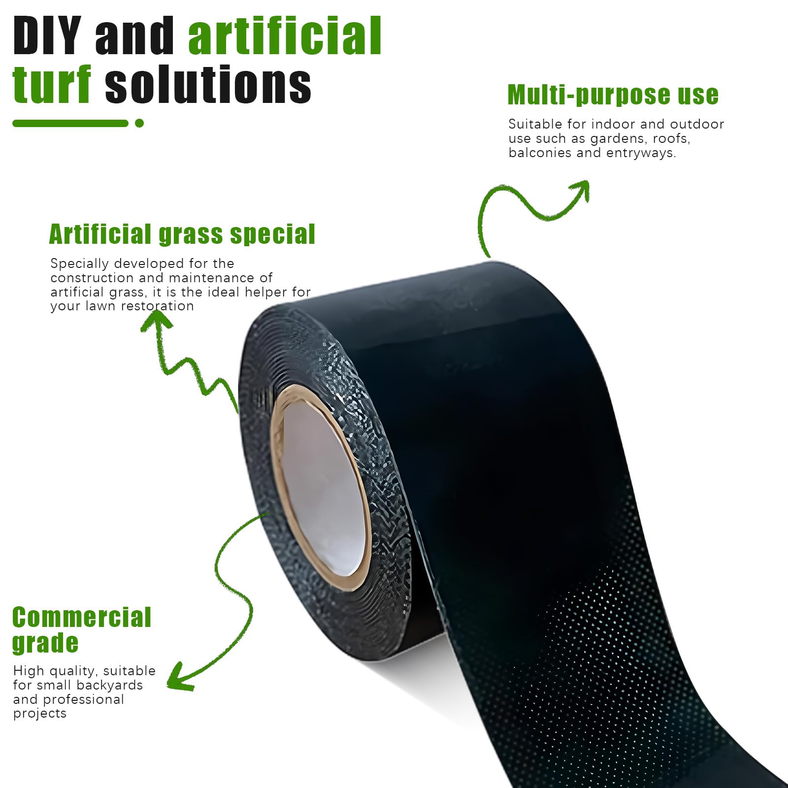 Lot de 2 bandes de gazon artificiel double face 50 mm x 5 m ruban adhésif Vert pour extérieur, jardin, pelouse, moquette