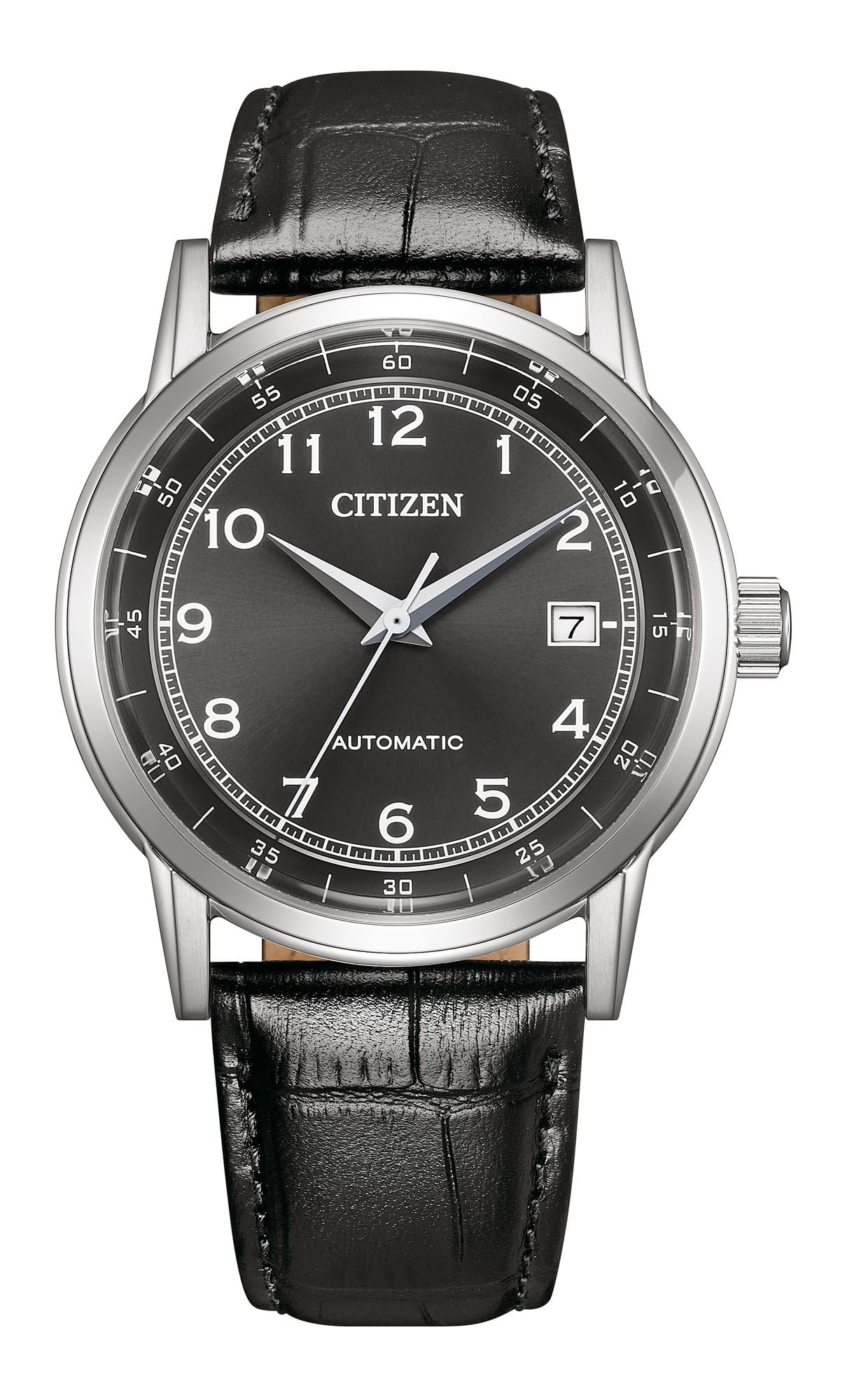 Citizen TSUYOSA Herrenuhr Edelstahl, Schwarz, 40 mm, NJ0210-05E | Mechanisch | Handaufzug Nötig | Kristallglas | 5 bar Wasserdicht | 40 Stunden Gangreserve | Lederband