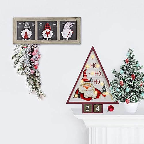 Miniatura 5 de Calendario de cuenta regresiva para árbol de Navidad 2022 con luces LED bloque de madera rústica calendario de Adviento de 32 días hasta Navidad