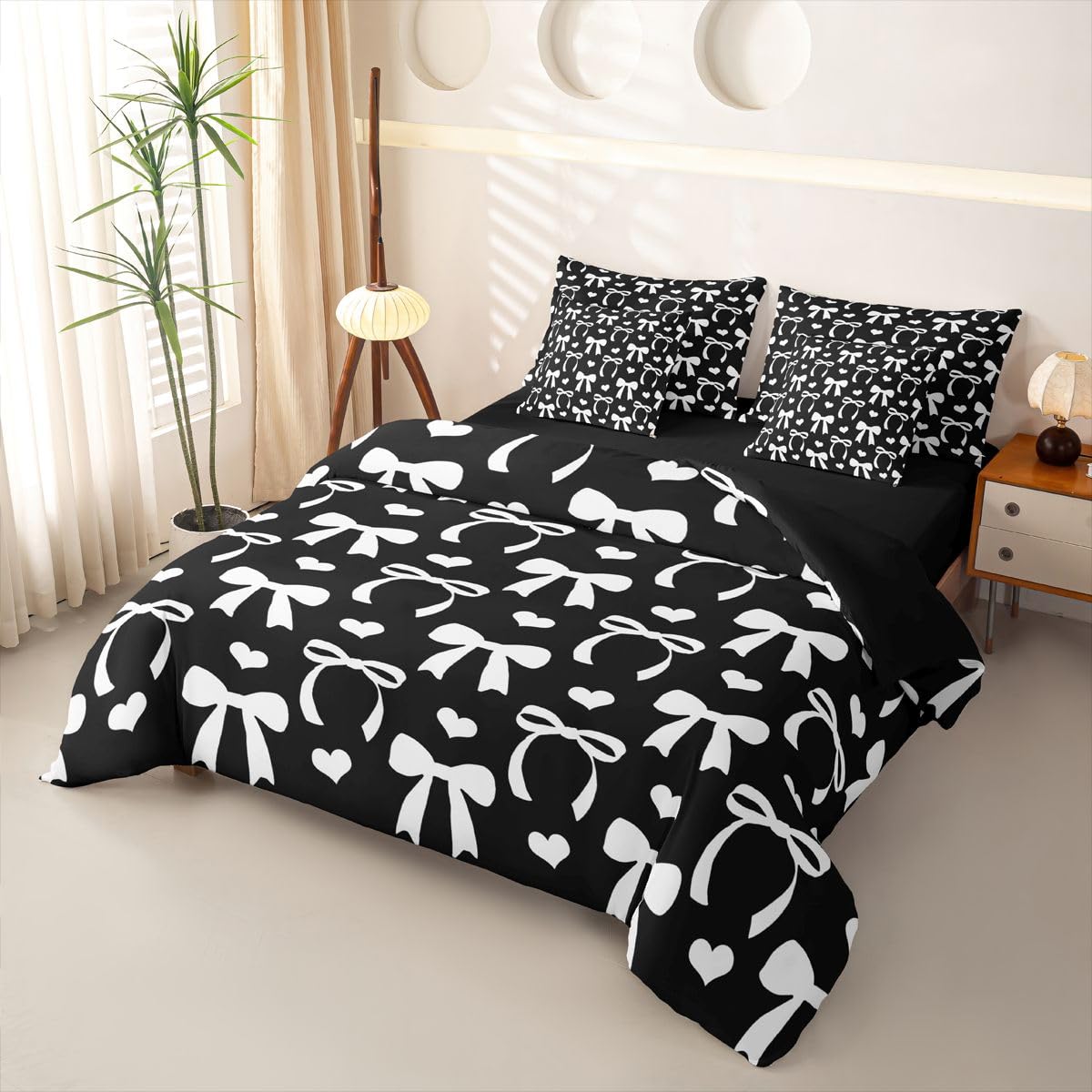 Loussiesd Set copripiumino singolo 7 pezzi carino fiocco cuori amore biancheria da letto per bambini ragazzi ragazze letto in una borsa con copripiumino, lenzuola, federe, federe