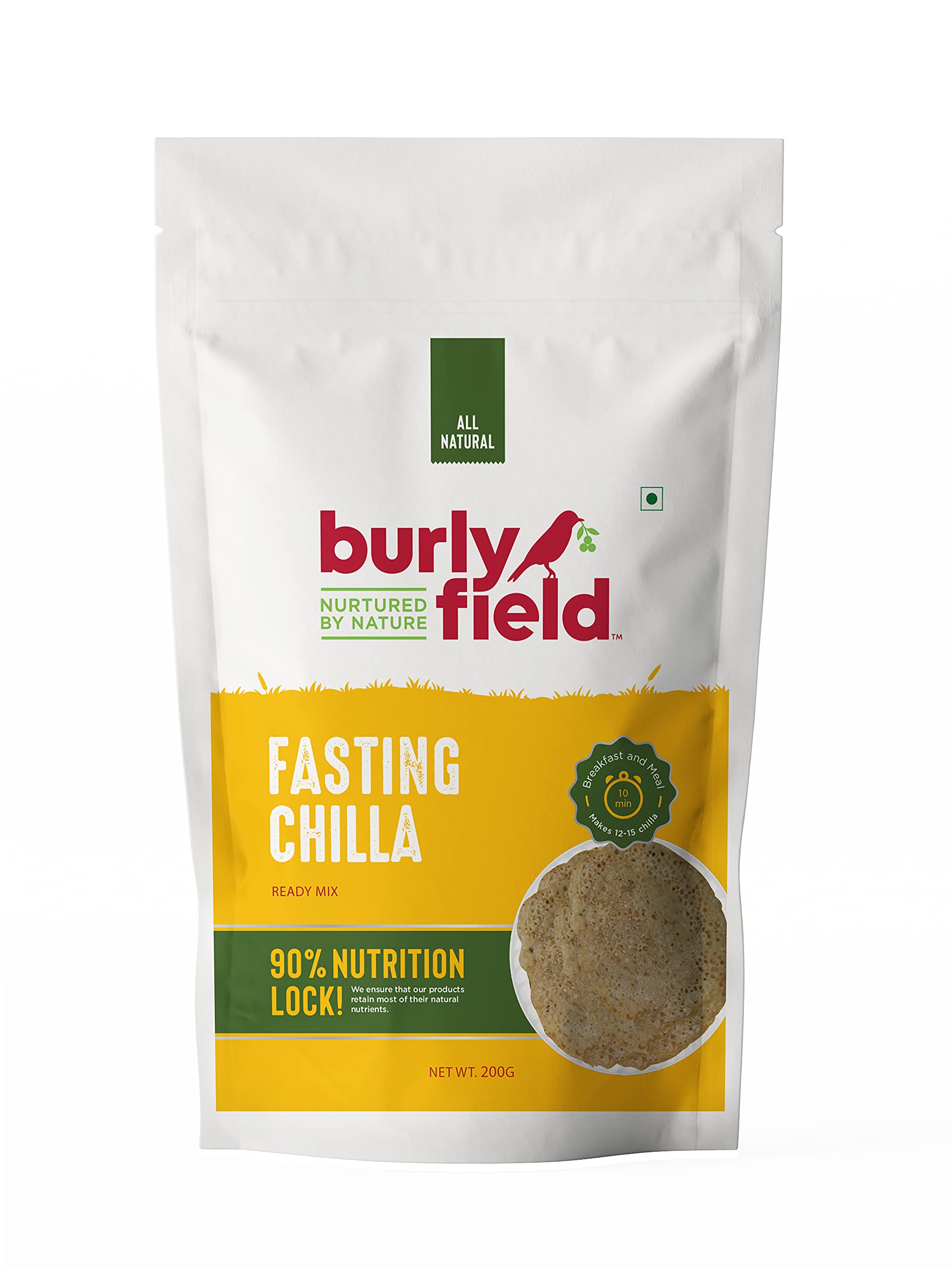 BURLY FIELD 100% Natural Fasting Chilla (Dosa Ready Mix) Fasting Ready Mix | Healthy Wholesome Ready to Cook Instant Food Meal |200g x 2