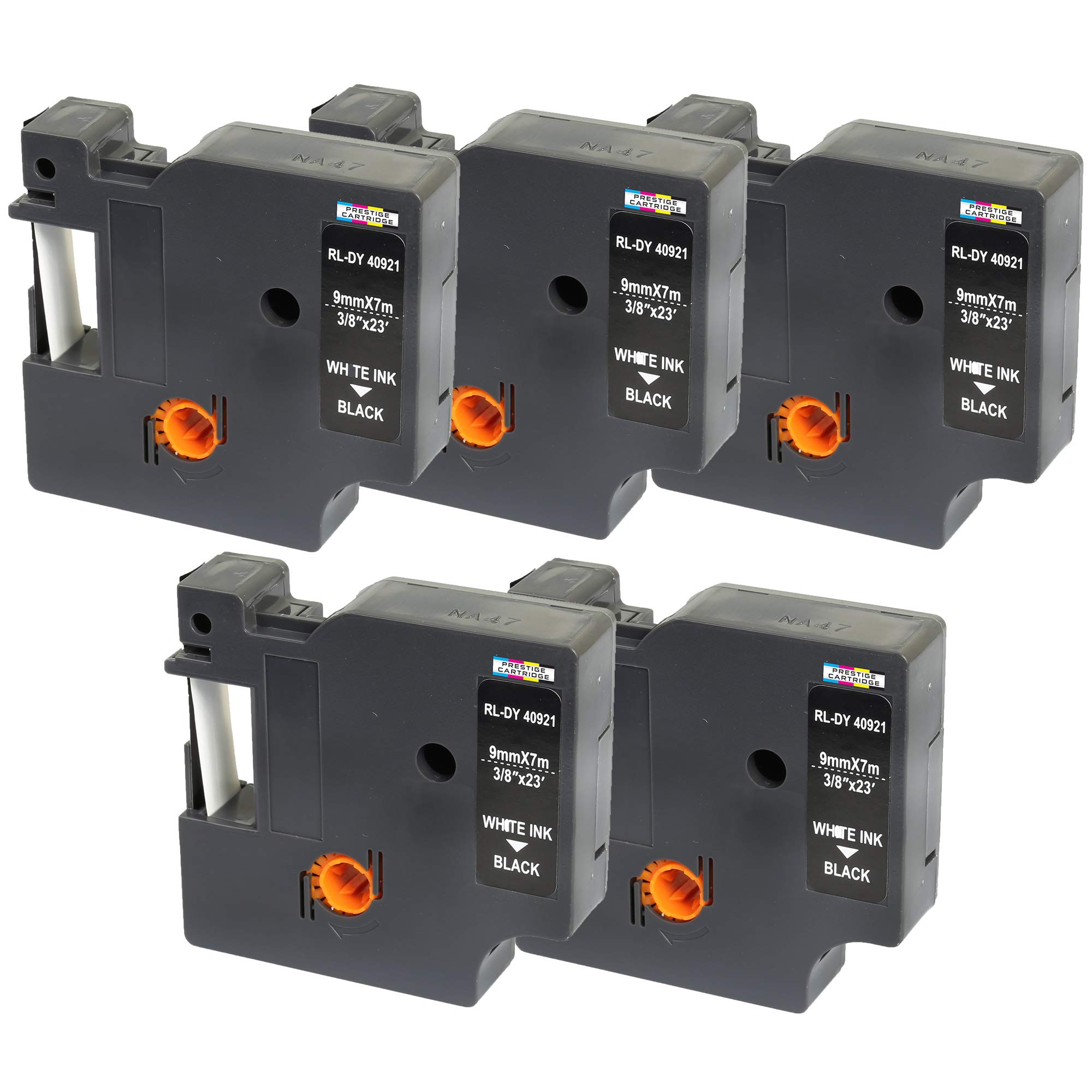 5X Label Tape Cassettes 40921 White on Black 9 mm x 7 m Compatible with LabelManager LM 160 210D 220P 260P 280 360D 420P 450D 500TS PnP MobileLabeler LabelPoint LabelWriter LW 400 450 Duo