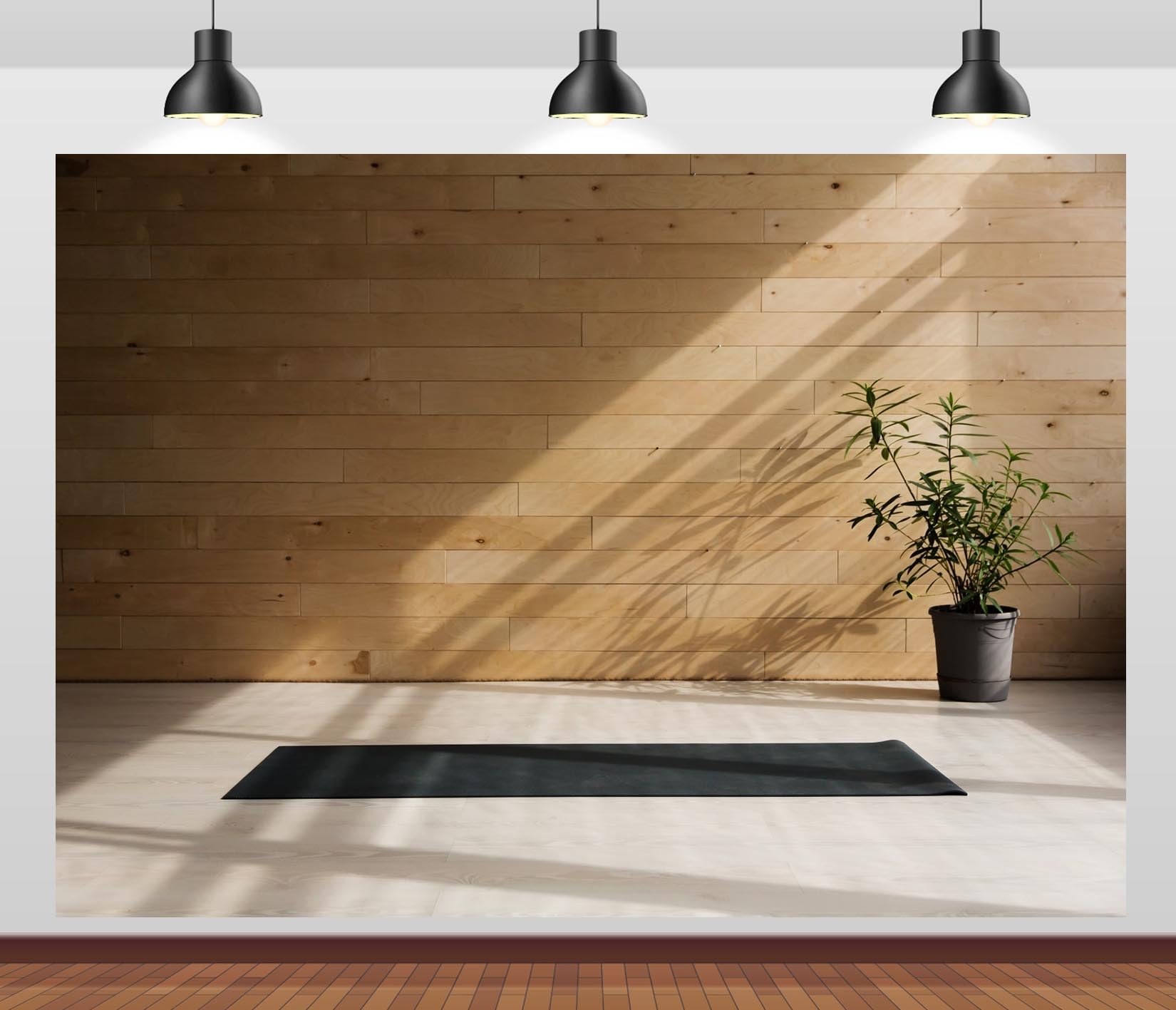 CORFOTO 8x6ft Yoga Interior Backdrop Healthy Lifestyle Yoga Mat Wooden Wall Photography Background Adult Artistic Portrait Wallpaper Photo Booth