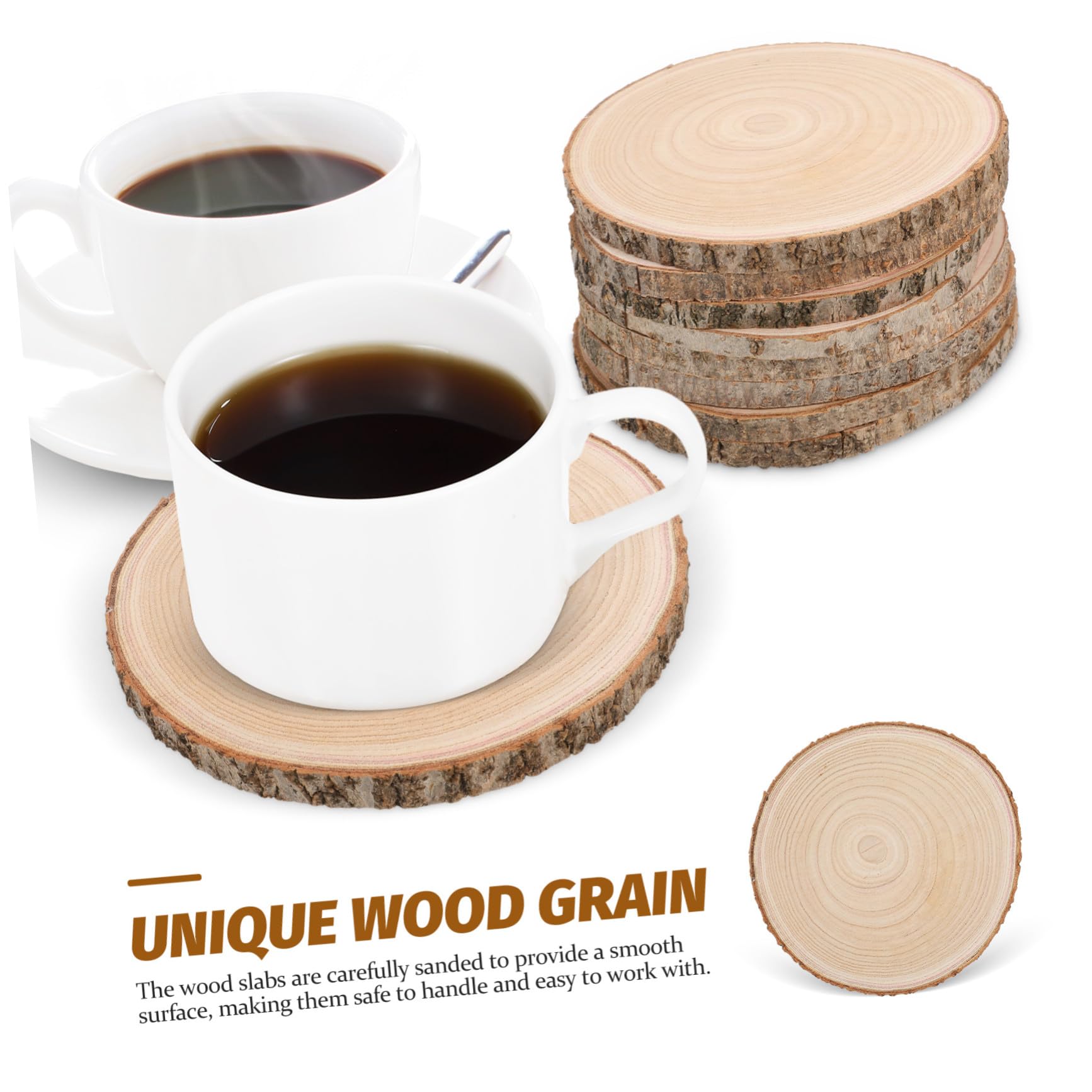 PLAFOPE 8 Stück Rustikale Holzscheiben mit Rinde Teilig Dicke Paulownia Holzkreise zum Basteln Dekorieren Malen und DIY Hochzeits oder Wohnaccessoires