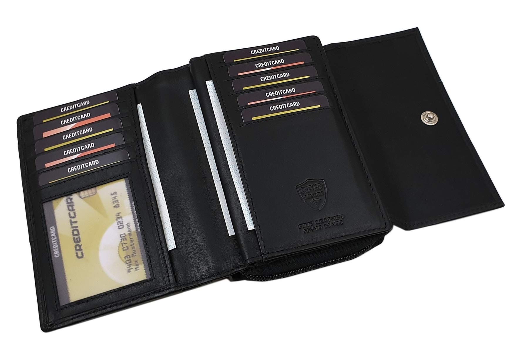 Rind-Nappa Leder Damen Geldbörse mit RFID & NFC Schutz in Schwarz