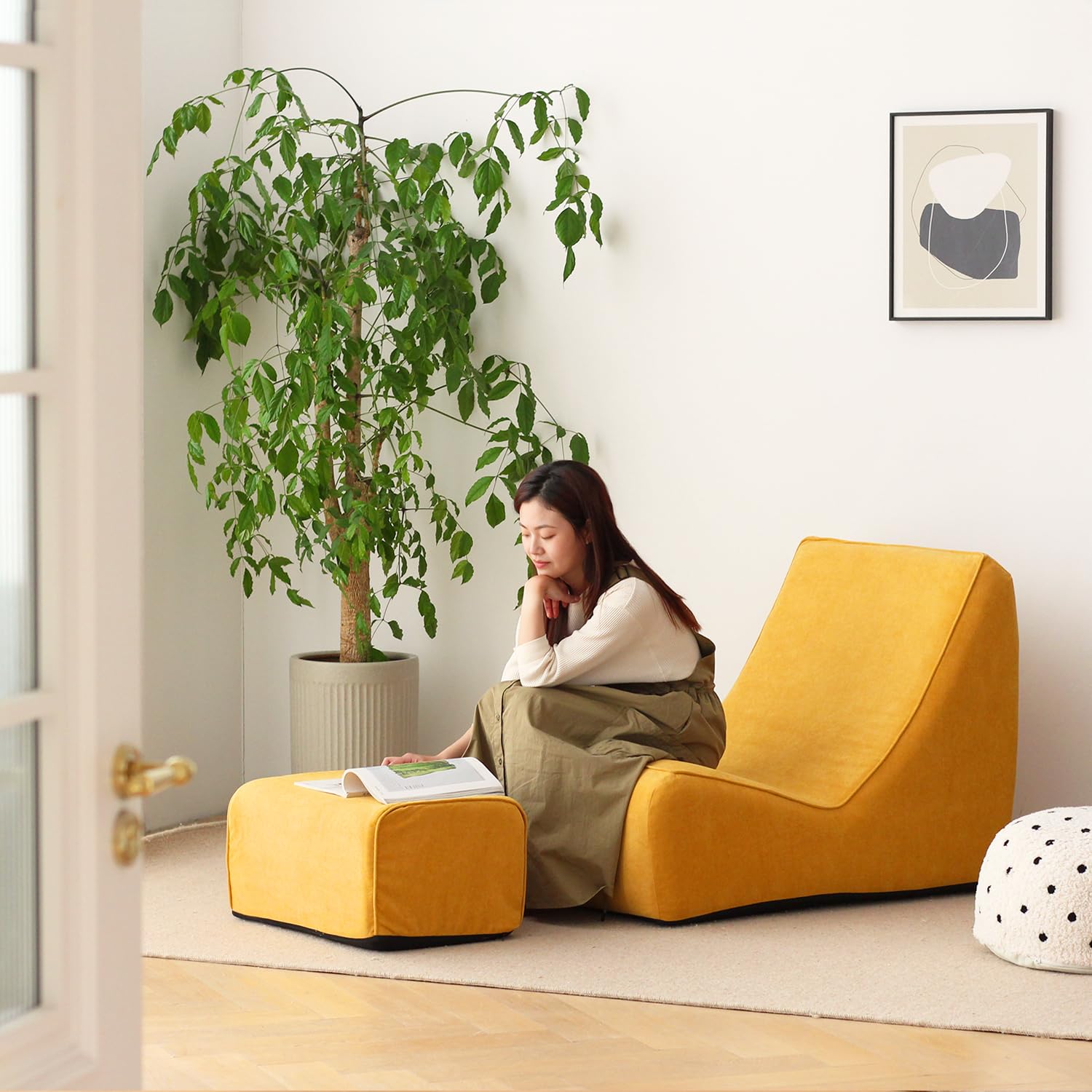 N&V Single Seated Foam Sofa Armless Floor Sofa with High Density Foam Removable and Machine Washable Cover (Burnt Yellow)