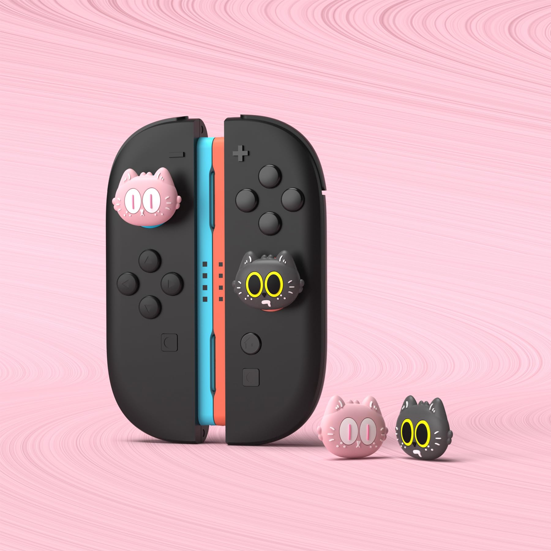 PlayVital 4 Piezas de Agarres para el Pulgar para Nintendo Switch 2 2025, Kawaii Tapas de Silicona para Joysticks de Joycon, Protector para Joystick, Accesorios para Switch 2 (Gato Lunar)