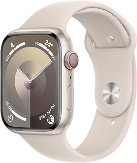 Apple Watch Series 9 [GPS + Cellular 45mm] Smartwatch with Starlight Aluminium Case with Starlight Sport Band. Fitness Tracker, Blood Oxygen & ECG Apps, Water-Resistant - M/L