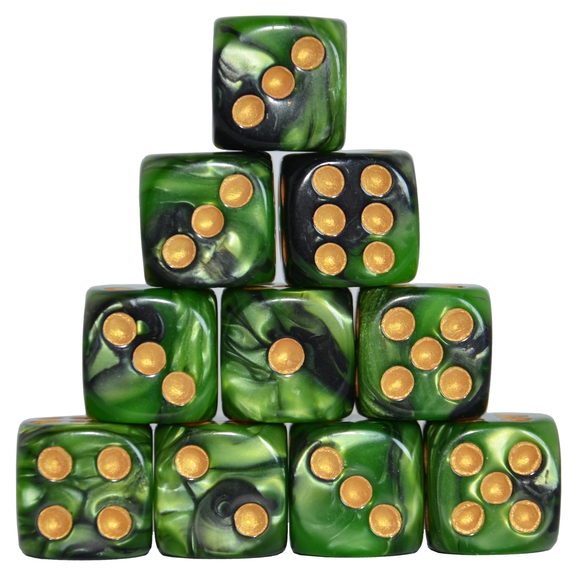 StarMall 10-Pack 16mm D6 Polyhedral Dice Set 6-sided Acrylic Die for RPG MTG DND Dice Table Board Games (Black-Green)