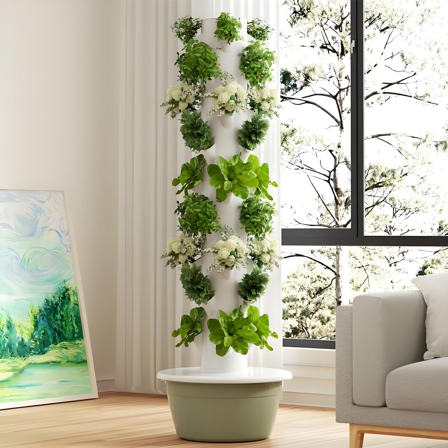 Kit de Sistemas de Cultivo hidropónico de 20/28/36 cápsulas, Maceta Vertical con lámpara de Cultivo, Torre de Cultivo hidropónico Ajustable para Hierbas, Frutas y Verduras. 7Layer-WithLight