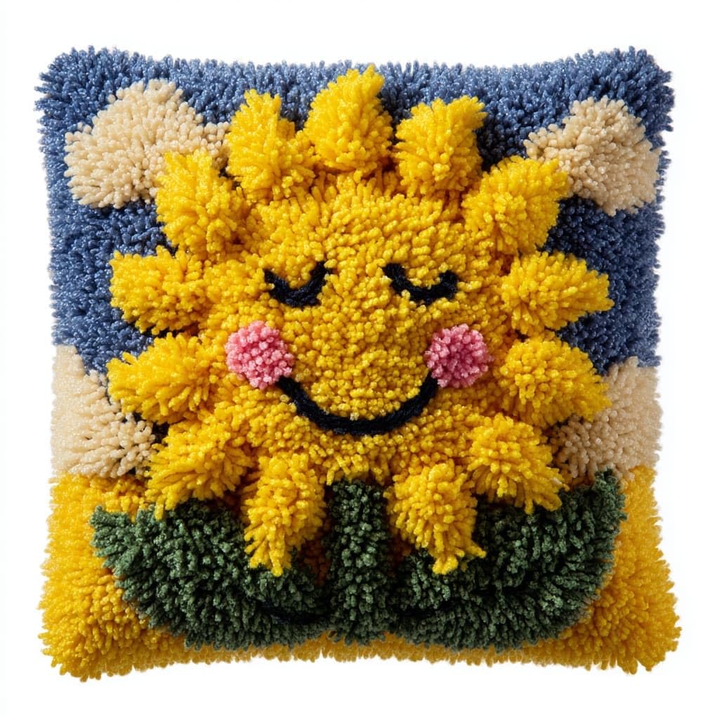 WallustrioaW Latch Hook Pillowcase Cushion Kits,Smiling Sunflower