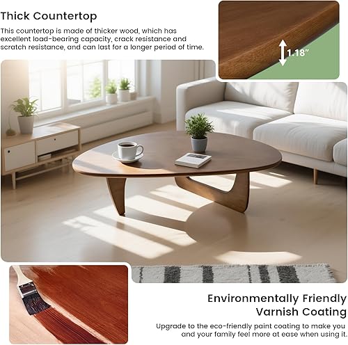 Miniatura 4 de Mesa de centro triangular moderna de madera maciza mesas de centro únicas para sala de estar, mesas de té abstractas irregulares ovaladas de