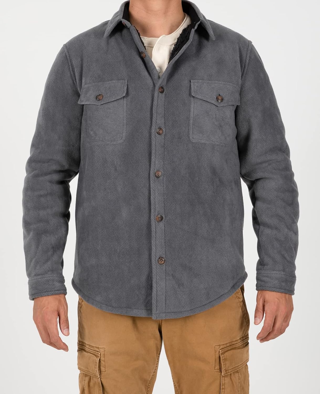 ZENTHACE Men's Warm Sherpa Lined Plaid Shirt Jacket