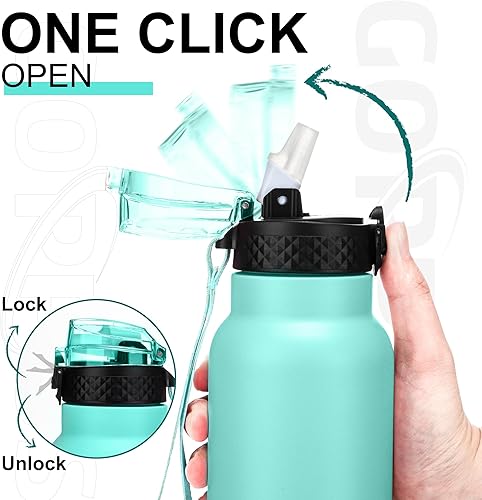 Miniatura 3 de GOPPUS Botella de agua aislada al vacío de doble pared de 24 onzas con pajilla, taza de agua deportiva de acero inoxidable, a prueba de fugas, boca