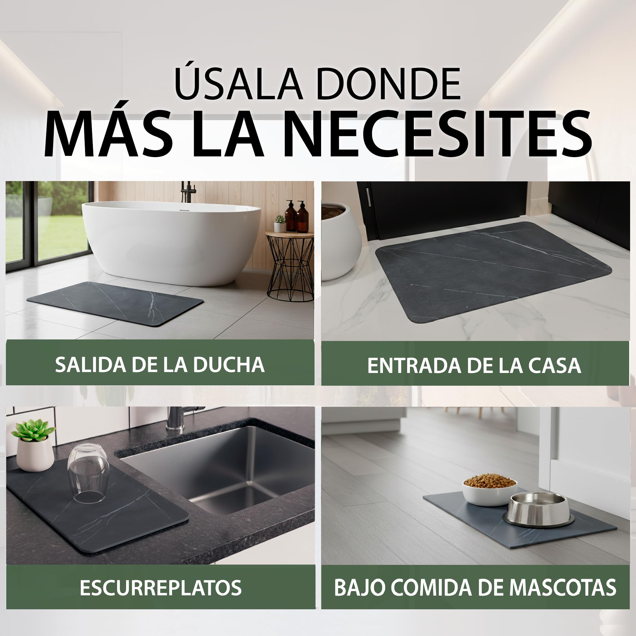 Maxura Alfombra Diatomita Baño 60x40 cm – Alfombrilla de Piedra Diatomita Super Absorbente para Ducha, Baño y Cocina, Secado Rápido, Antideslizante y Antibacteriana - Stone Bath Mat (Negro)
