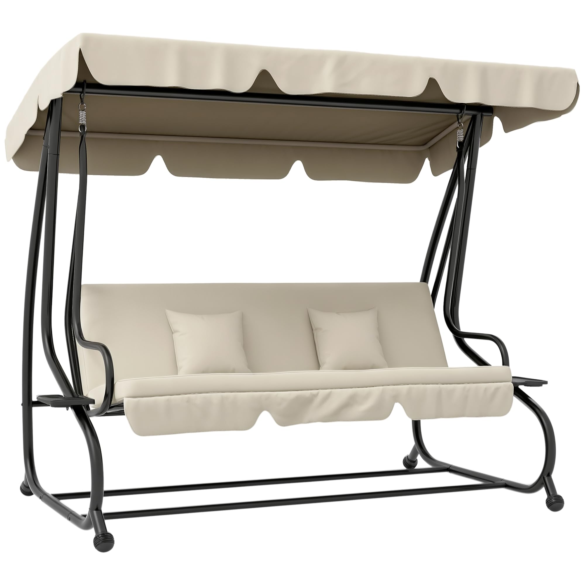 Outsunny Columpio Balancín Jardín 3 Plazas Convertible en Cama Techo Parasol Regulable Bandeja para Bebida Terrza Balcón Exterior Carga máx. 340kg Acero 200x120x164cm Beige