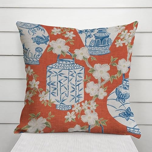 Miniatura 2 de Funda de almohada azul con tarro de jengibre de 22 x 22 pulgadas, funda de almohada con tarro de jengibre Chinoiserie Eurosham Accent Toss