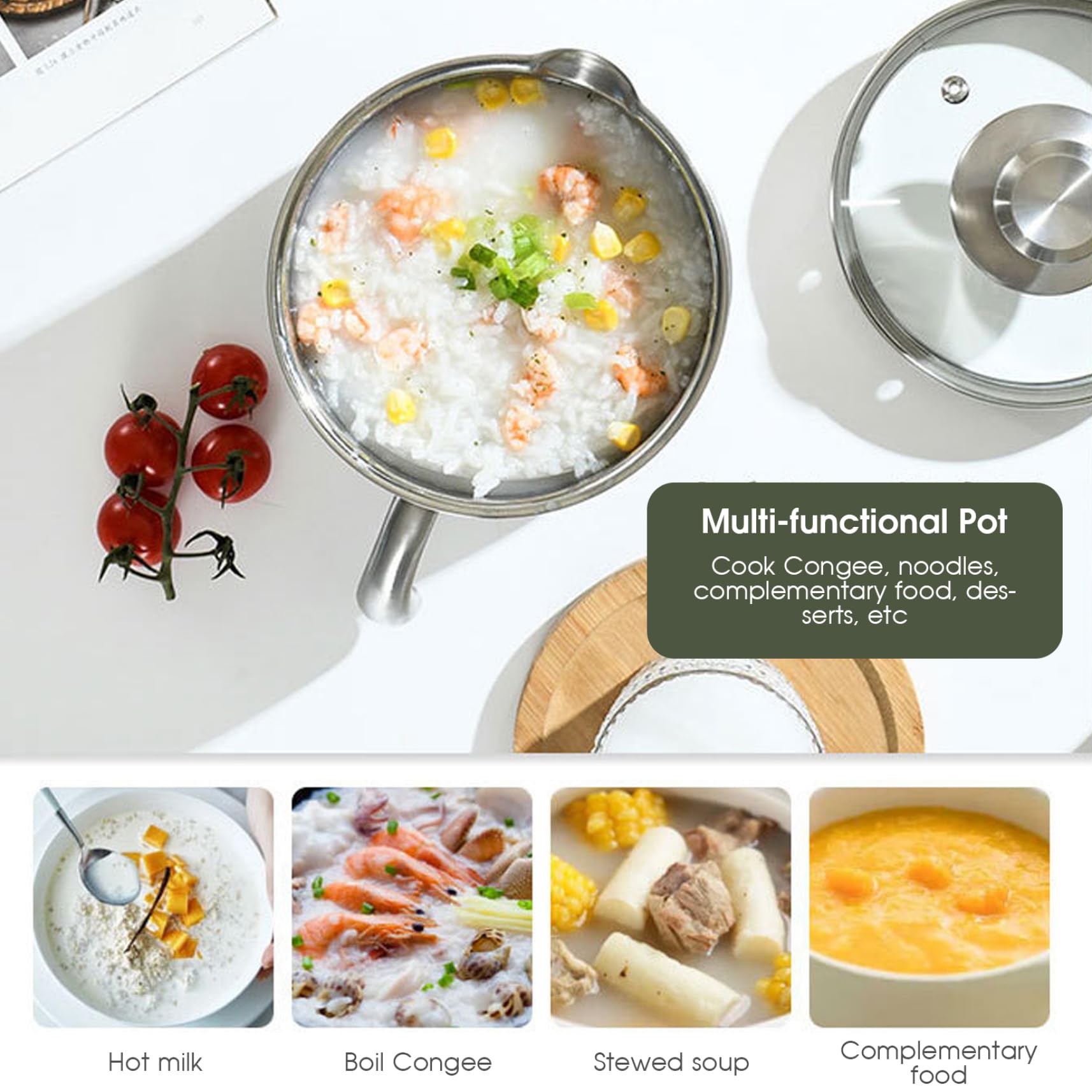 Edelstahl-Topf, 2 l, Milchtopf, Stieltopf mit Ausgießer, Glasdeckel und Griff zum Kochen von Milch, Soße, Soßen, Nudeln, Nudeln, Soßentopf aus Edelstahl
