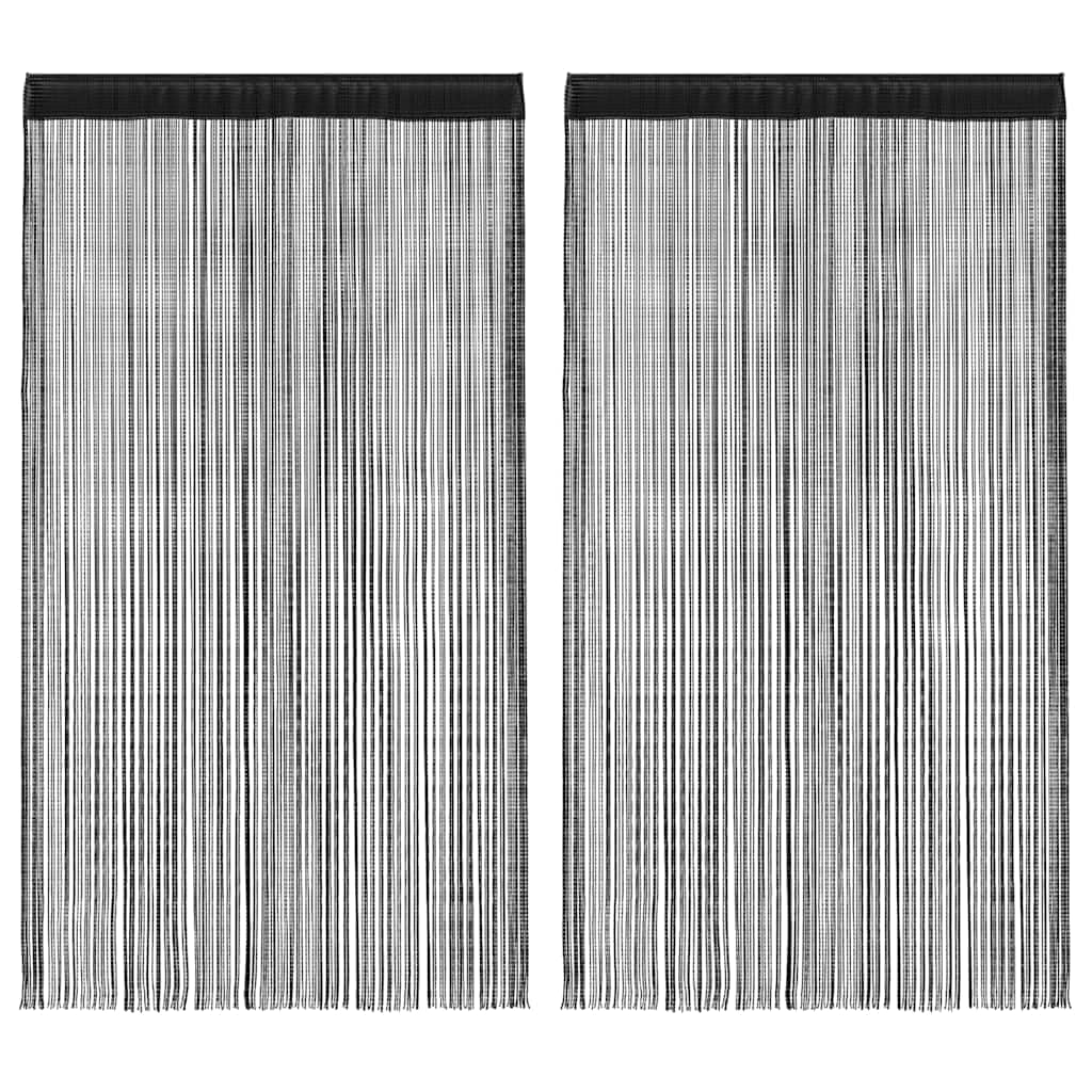 Rideau en Fils 2 pcs Noir 100 x 250 cm, Rideau de Porte Polyester 100% Lavable, Voilage Séparateur de Pièce Vitrine, Décoration Fenêtre Intérieur Salon Chambre