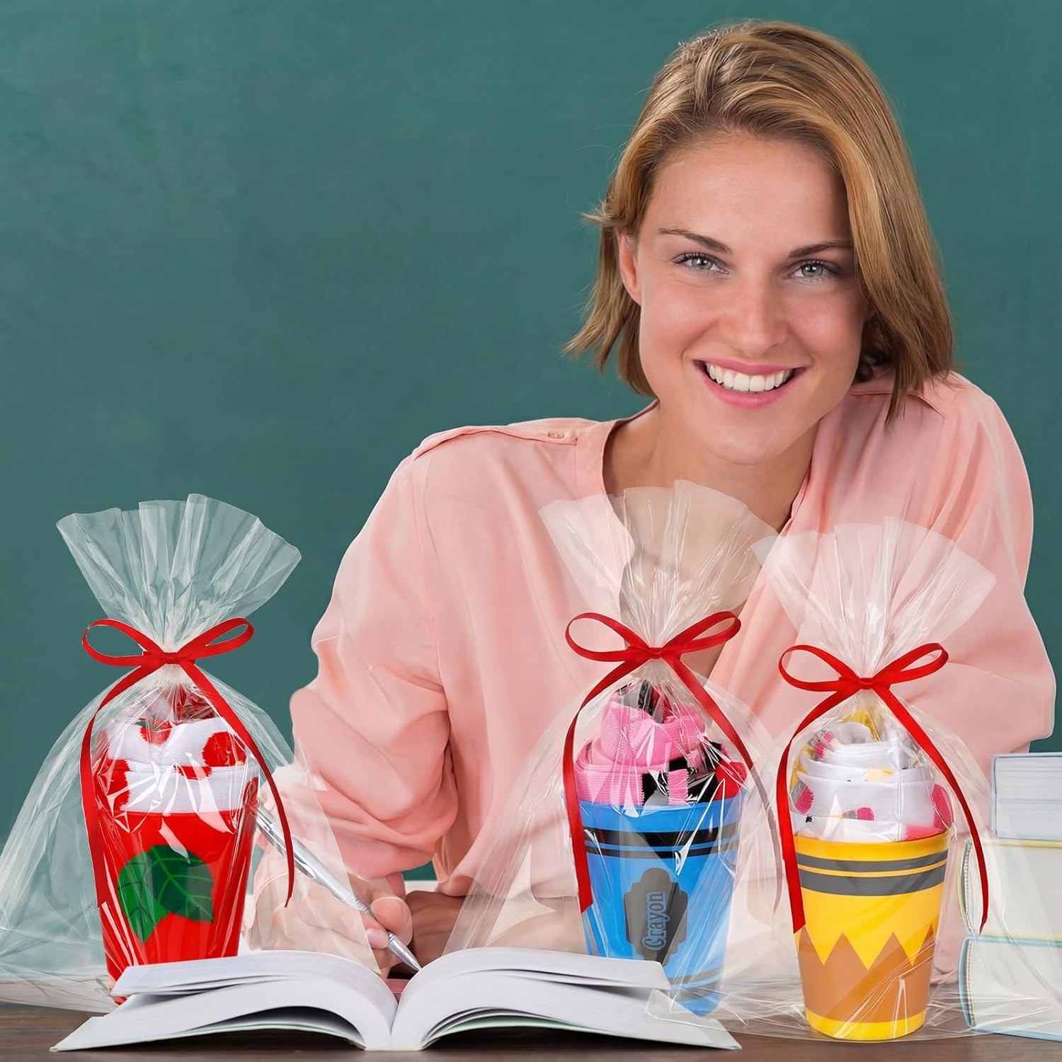 Yungyan 12 Set Teacher Appreciation Gifts Bulk Teacher Reusable Plastic Coffee Cup and Novelty Teachers Socks Thank You Gifts for Teachers Employee Team Coworker Staff Office Supplies(12 oz)