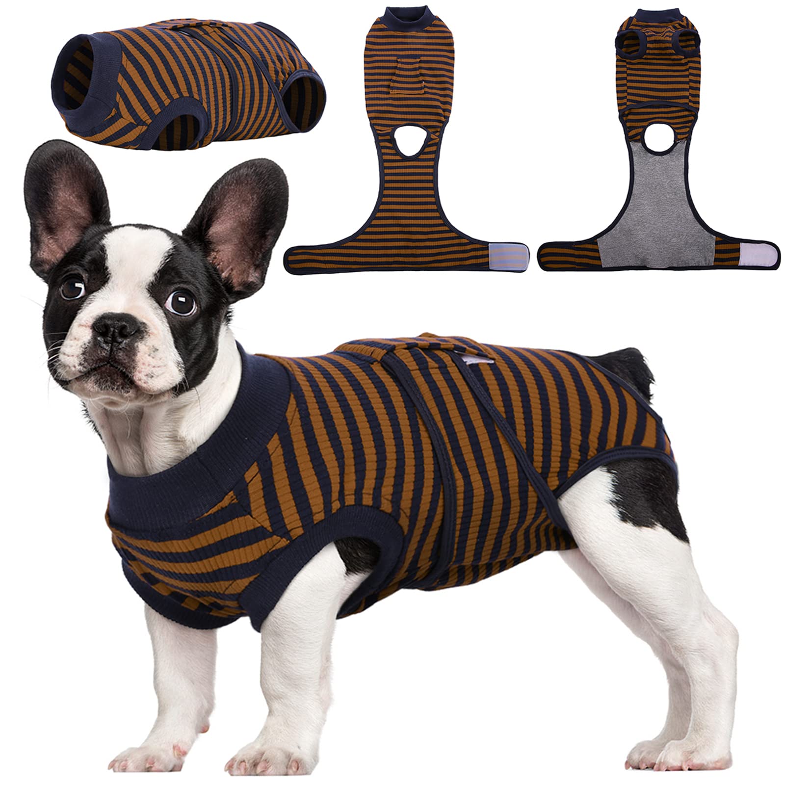 Kuoser Traje de Recuperación a Rayas para Perros y Gatos Post Operatorio, Protector de Heridas Abdominales/Enfermedades de la Piel para Mascota, Evitar Lamidas E-Collar & Cono Sustitutos — view 32