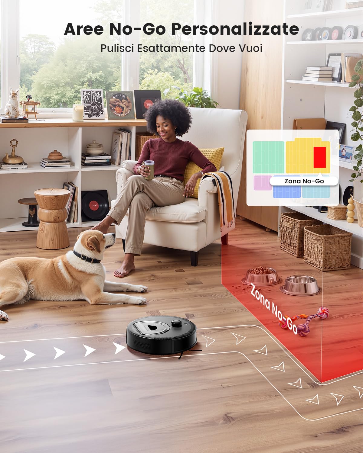 LEFANT M330 Robot Aspirapolvere con Mappatura, 5000Pa, 150min, Navigazione dToF, Evitamento ostacoli PSD, Area virtuale, WiFi/Alexa 2,4GHz e 5GHz, Nero