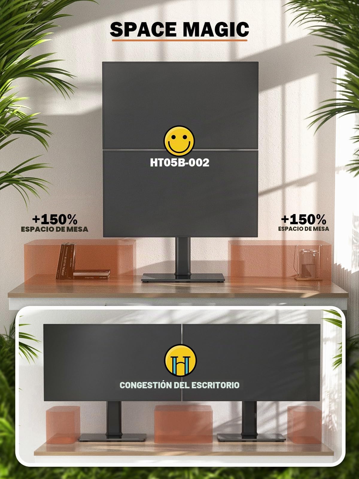 Hemudu - Soporte para monitor doble (vertical, apilable, se adapta a dos pantallas de 13 a 34 pulgadas con giro, inclinación, altura ajustable, soporta una (1) pantalla de hasta 20 kg,HT05B-002P