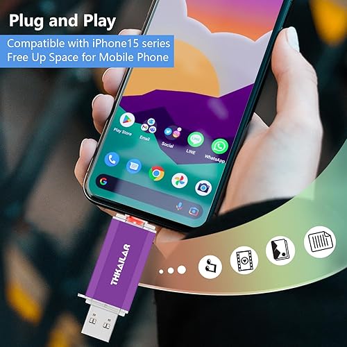 Miniatura 3 de Thkailar Unidad flash USB C de 1 TB 3.1 puertos USB A y tipo C, unidad de pulgar para PC, teléfonos Android, MacBook, laptop (morado)