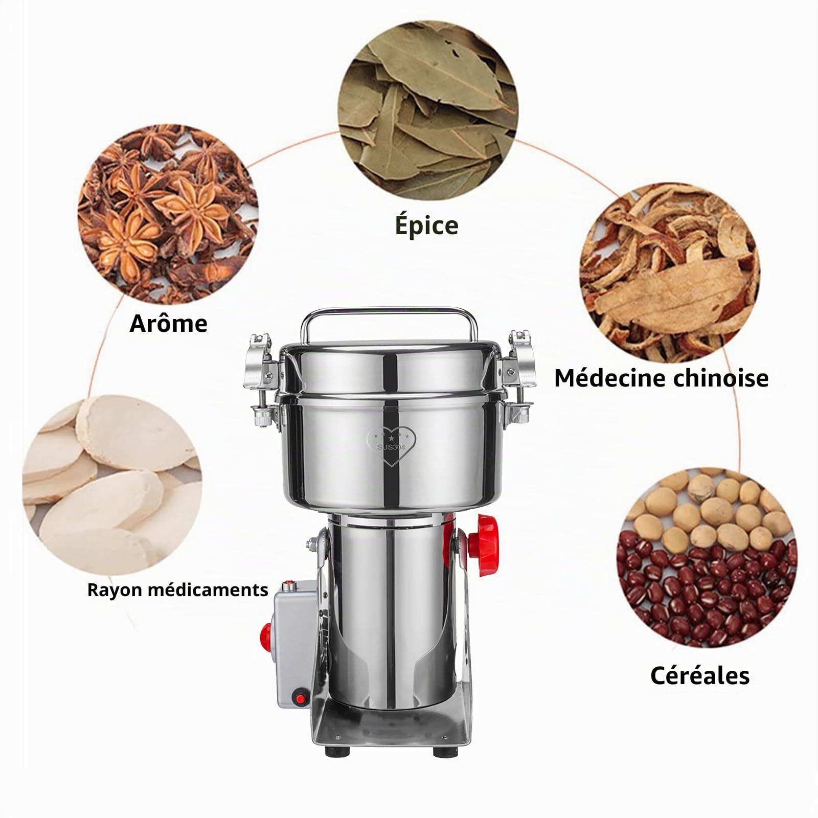 Moulin Céréales Grains Électrique 2000 g, Grinder en Acier Inoxydable et Moteur 4000 W, Broyeur à Lames Robot Culinaire à Grande Vitesse pour Moudre Céréales Épices Herbes Noix Café
