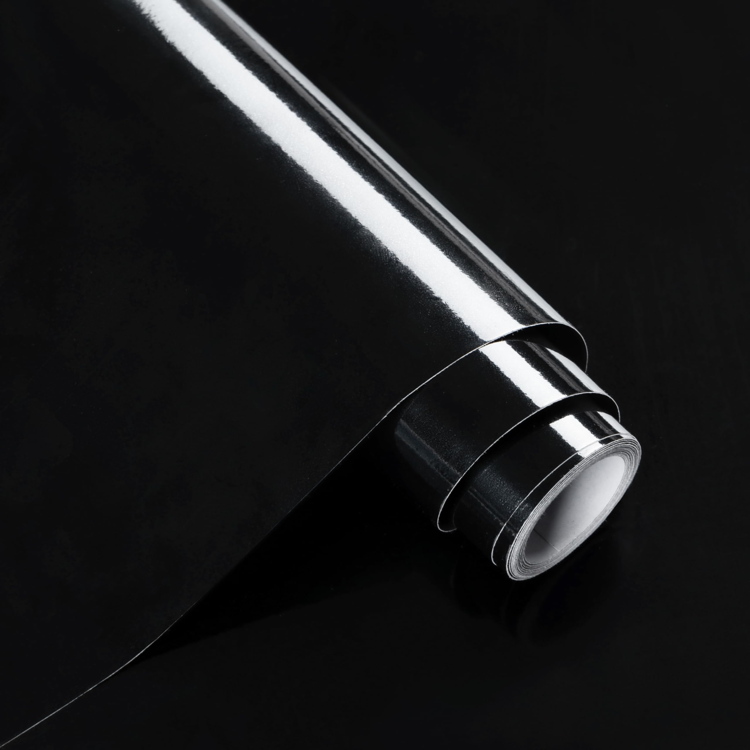 Alened Sticky Back Plastic Black Vinyl Wrap 40x300cm Self Adhesive Wallpaper Glossy Peel and Stick Waterproof Removable for Kitchen Cupboard Worktop Furniture Walls DIY — image 1