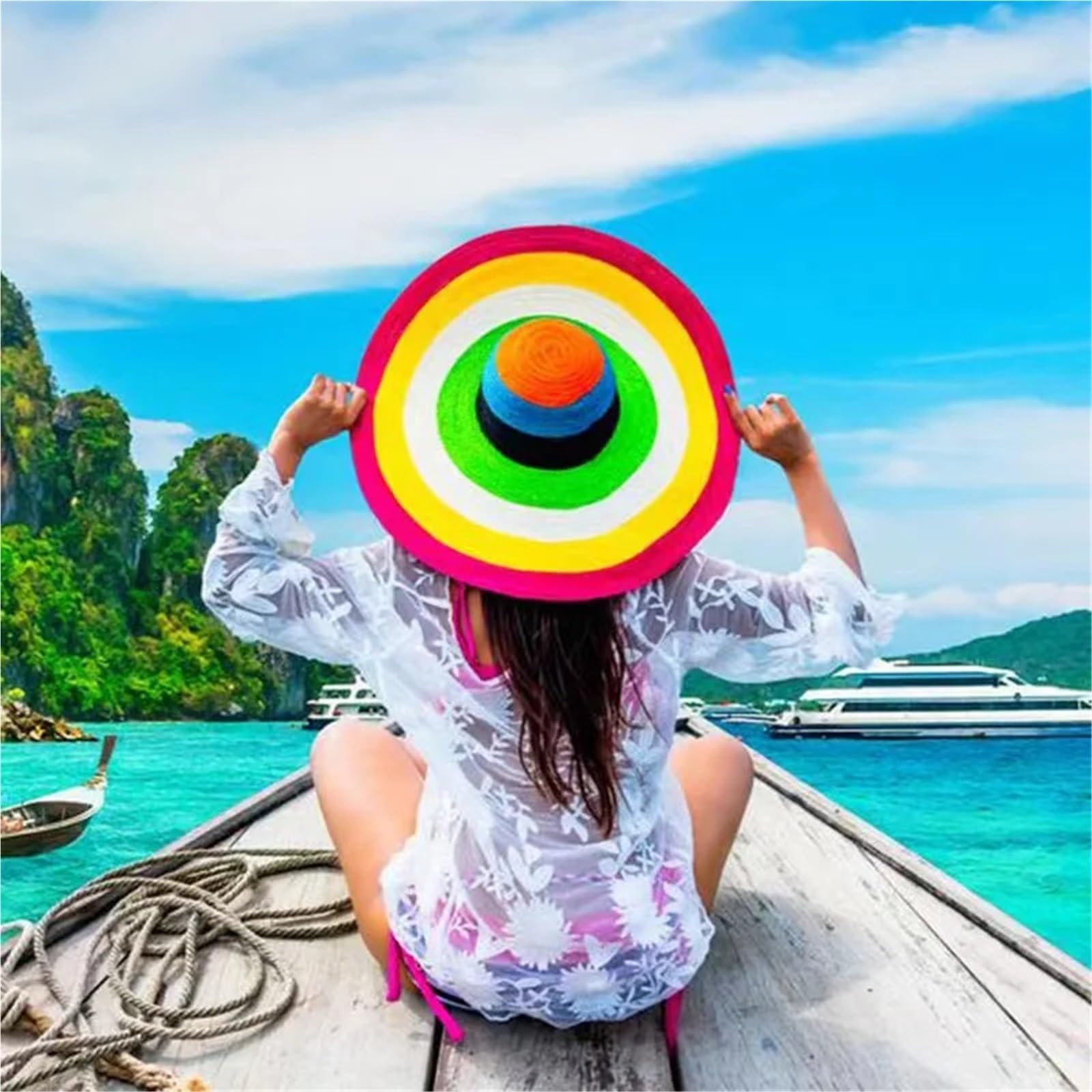 Generisch Sombrero de playa plegable de 70 cm para mujer, 54 – 57 cm