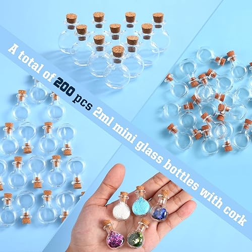 Miniatura 2 de Zhehao 100 mini botellas de vidrio de 0.07 onzas líquidas con tapones de corcho, pequeños frascos de deseos, pequeños frascos con mini botellas de
