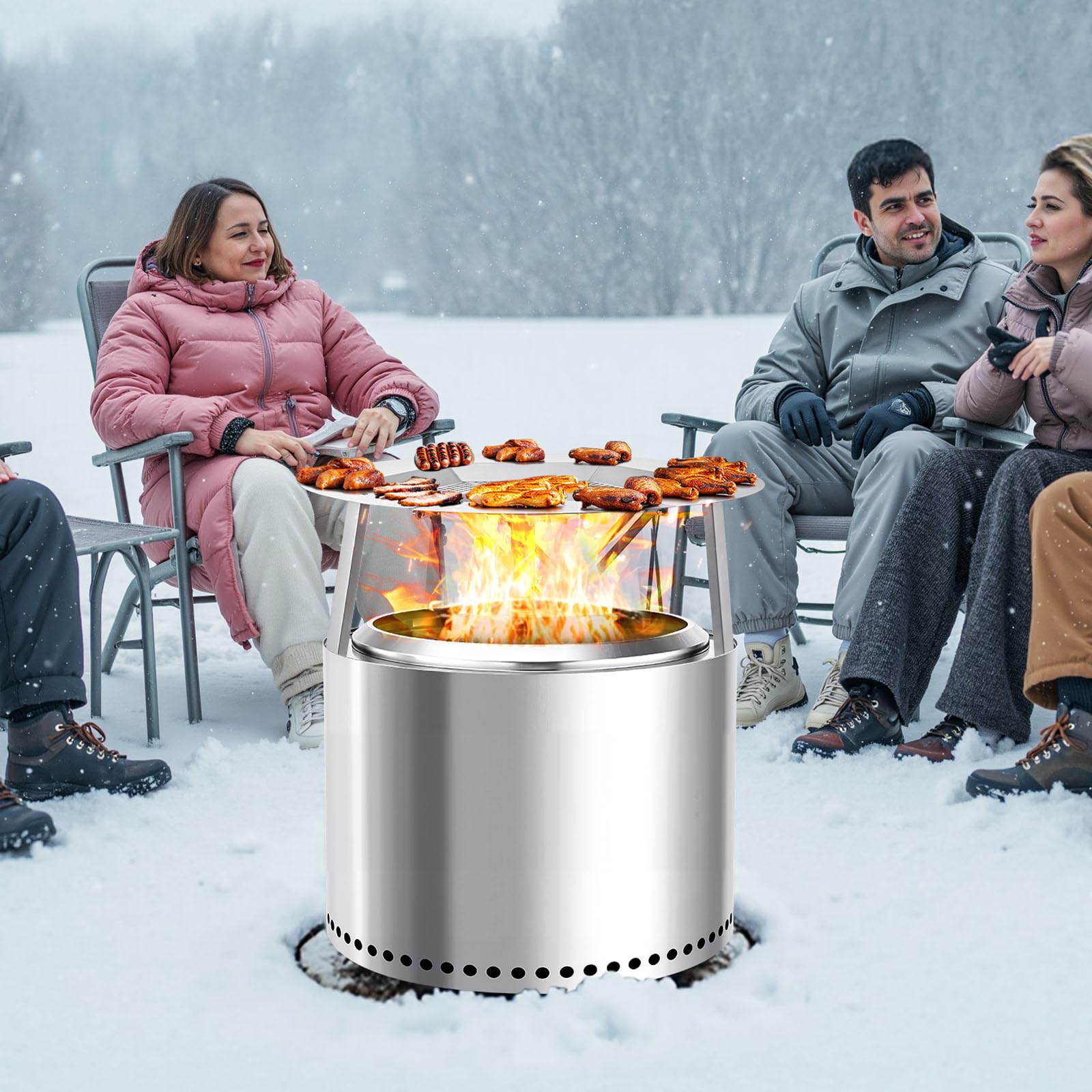 VEVOR Deflettore di Calore per Braciere per Solo Stove Yukon, 685,8 mm, Rotondo, per Braciere a Legna, Diffusore di Calore in Acciaio Inox 304, con 3 Gambe Staccabile, Accessori da Campeggio
