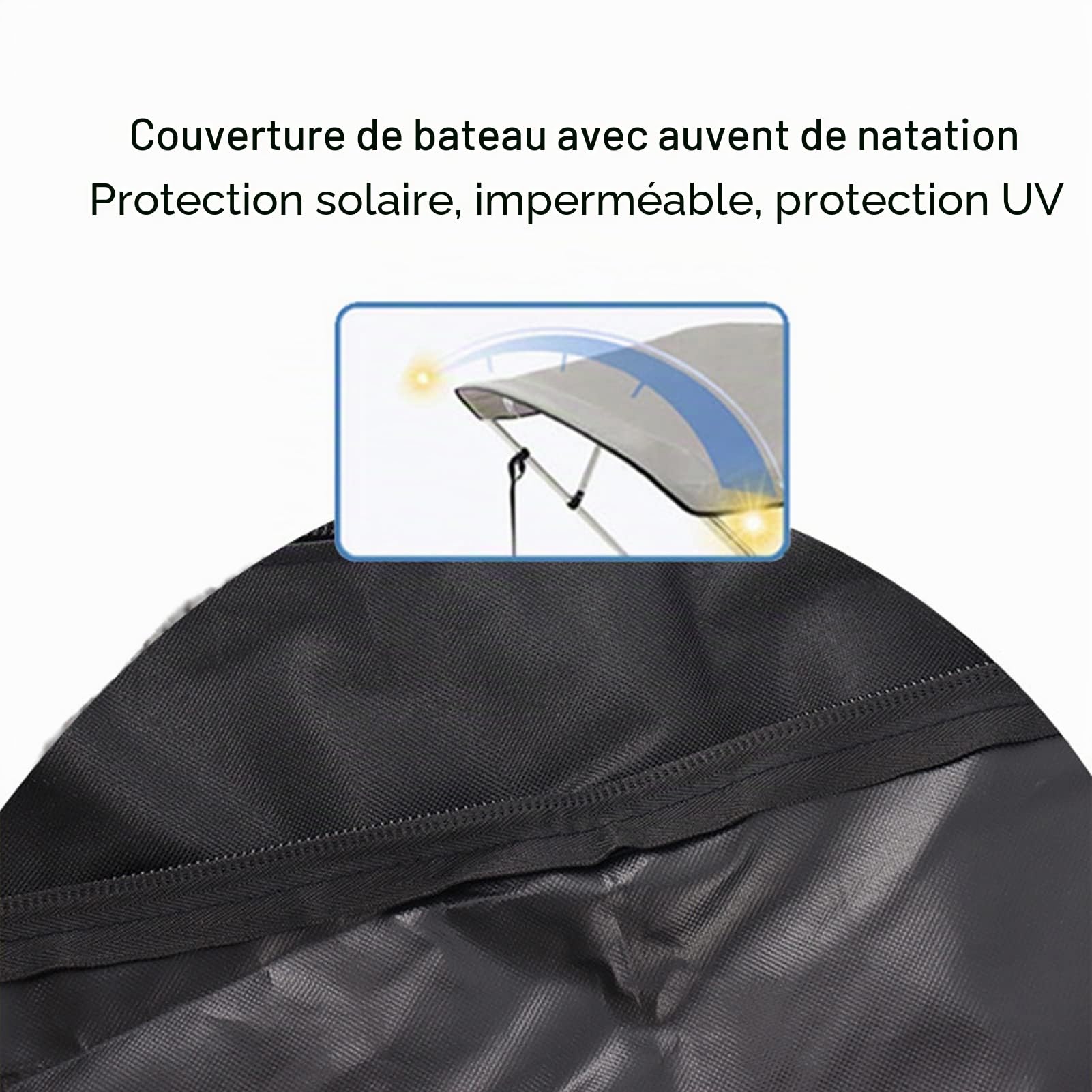 Tiiyee Housse de Rechange pour Dessus Bimini, Auvent de Bateau Pliable | Imperméable, en Tissu Oxford Noir, pour Usage Marin