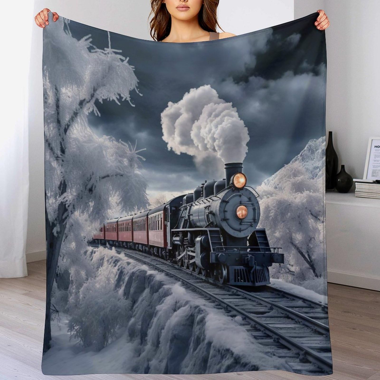 GGJJTT Steam Train Throw Blanket Soft Plush Thick Cosy Fuzzy Fluffy Machine Washable Flannel Blanket for All Season Use Bedroom Couch 130×150cm