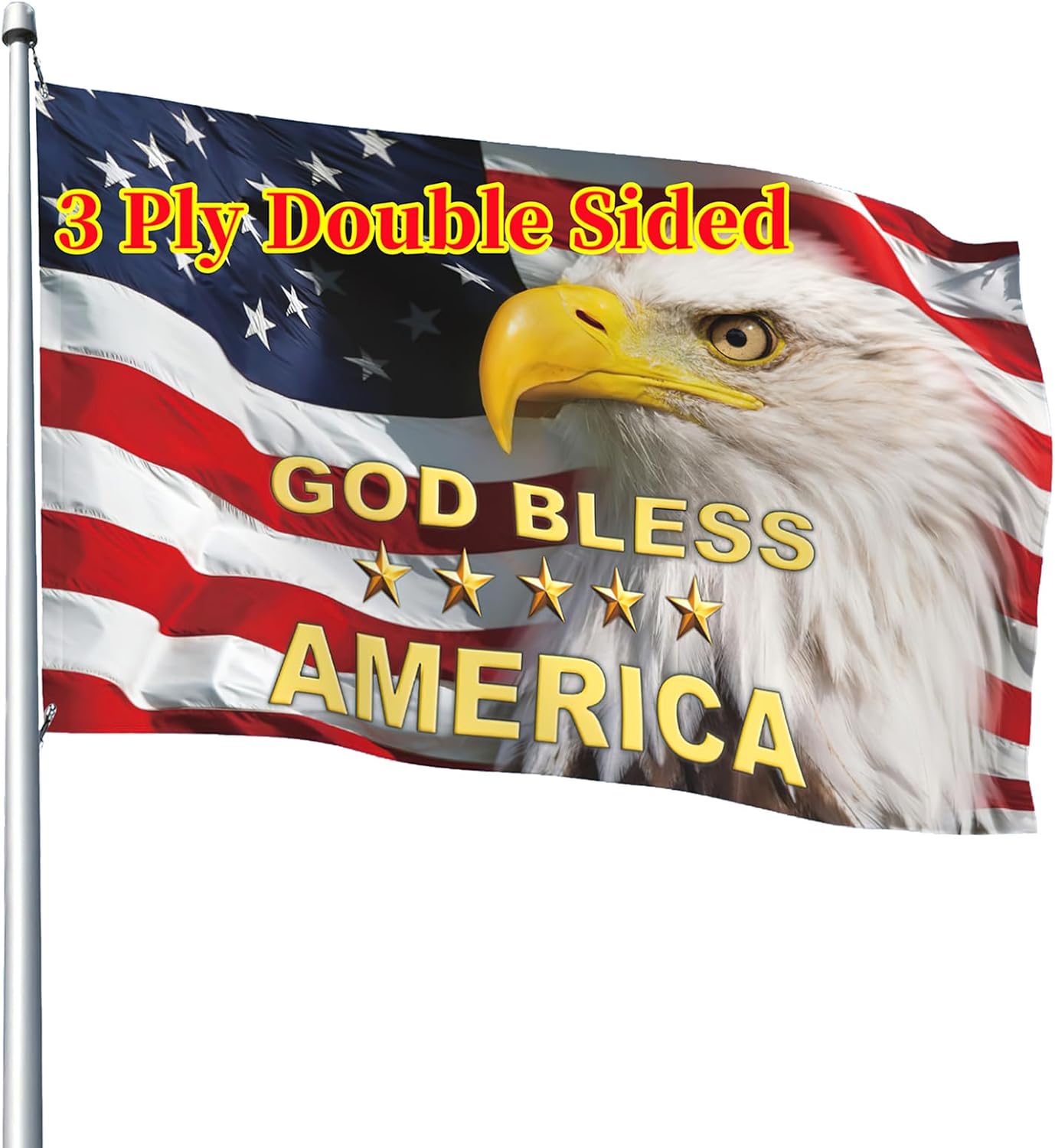 God Bless America Us Flag 3x5 Ft Bald Eagle Flags 3Ply Double Sided Patriotic Usa Military Flags Outdoor Indoor Yard Lawn Decorations with Brass Grommets