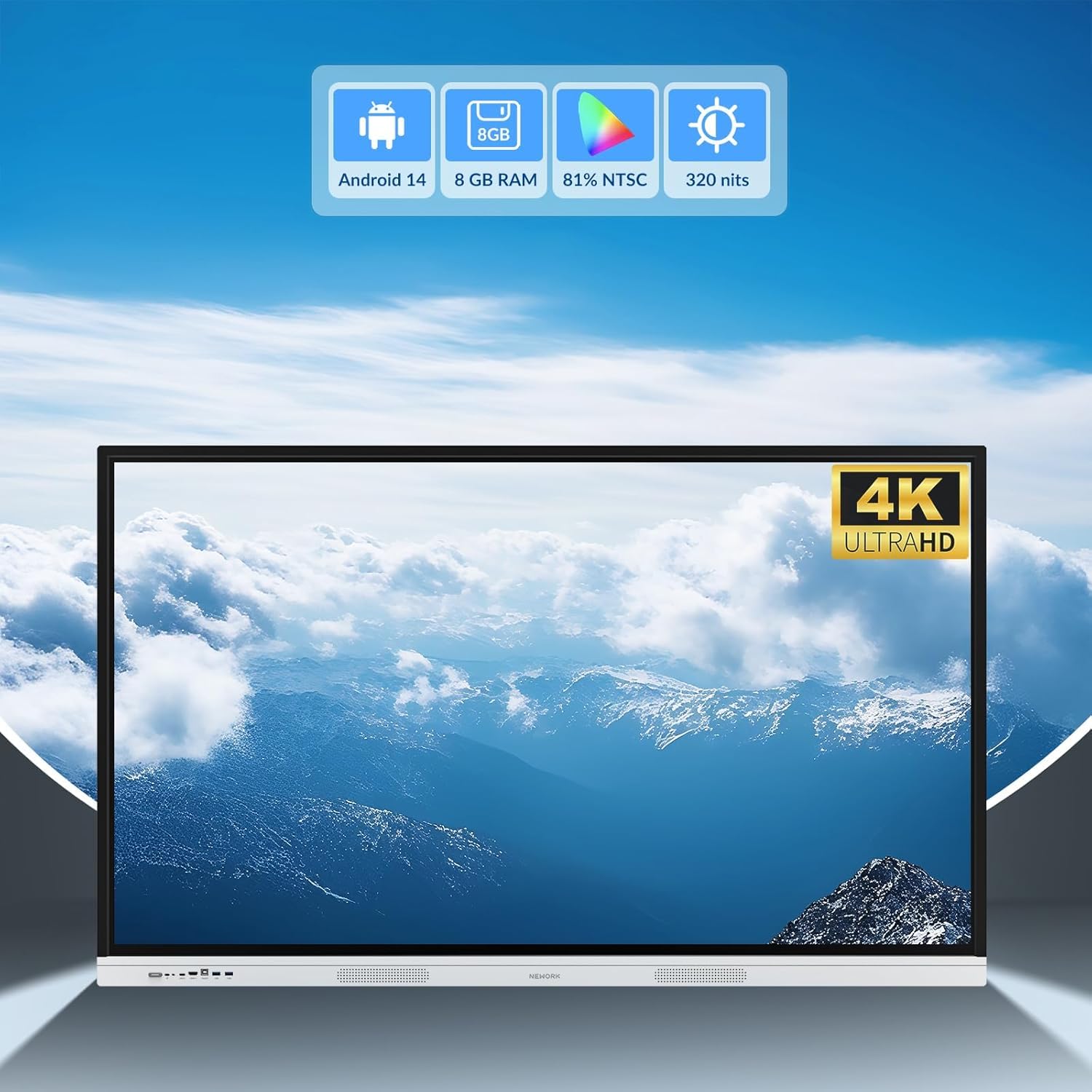 Interaktives Whiteboard 75 Zoll Smartboard ,4K UHD Touchscreen Android 14,Google EDLA Zertifiziert Digitale Whiteboard, für Büro Schule, Wandhalterung