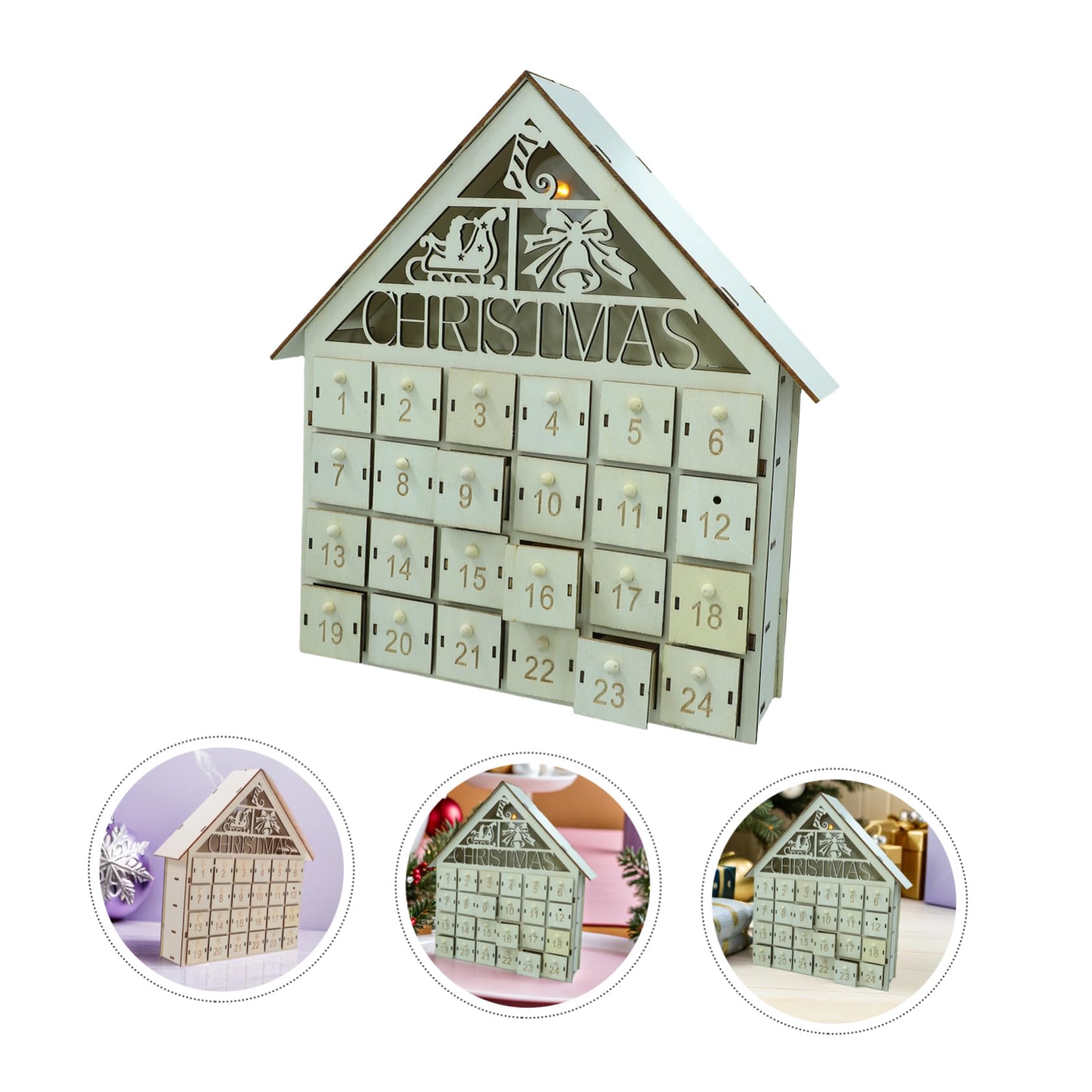 Calendario de Adviento de Madera con LED Reutilizables Decoración Navideña Iluminada para Familia Regresiva Interactiva para Navidad