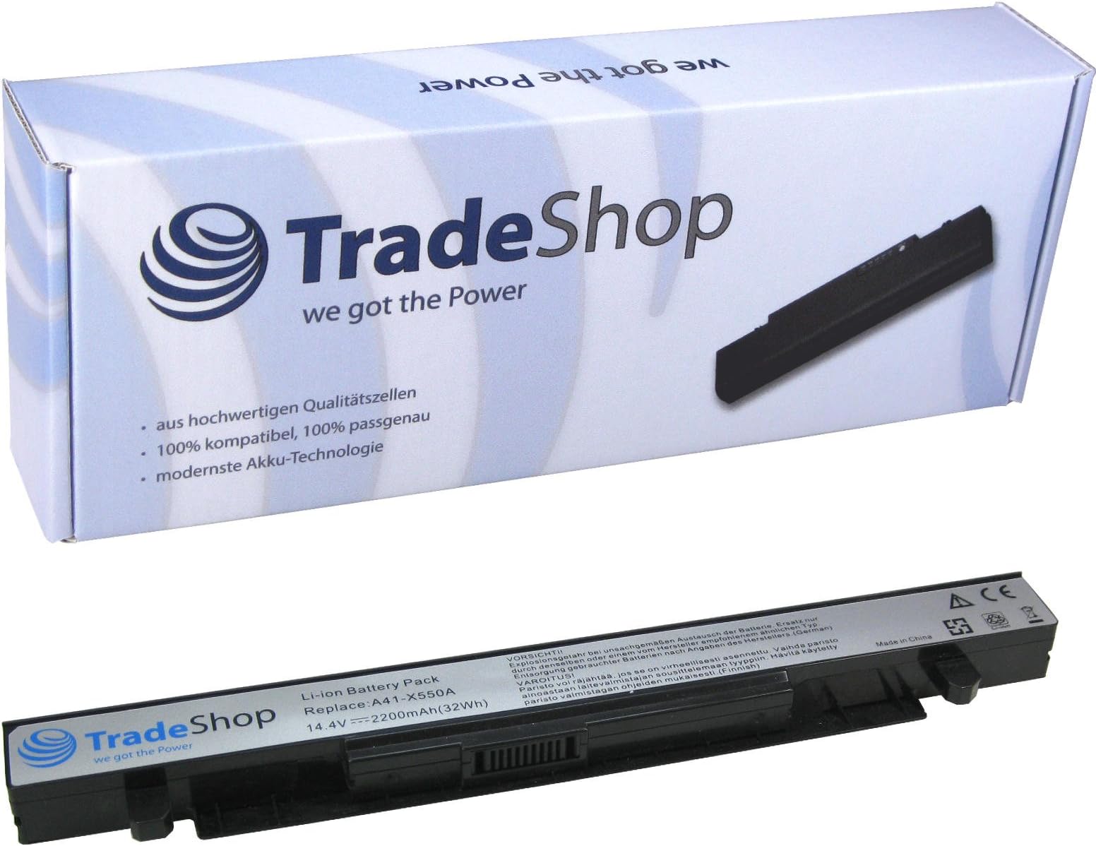 High-performance Li-Ion battery, 14.4 V/14.8V/2200 mAh. Replaces Asus A41-X550, A41-X550A, for A450, A550, A552, D450, D451, D452, D550, D551, D552, E450, E550, F450, F452, F550, F552, K450, K550, K552, P450, P550, P552, R409, R411, R412, R510, R512, R513, X450, X452, X550, X552, Y481, Y482, Y581.