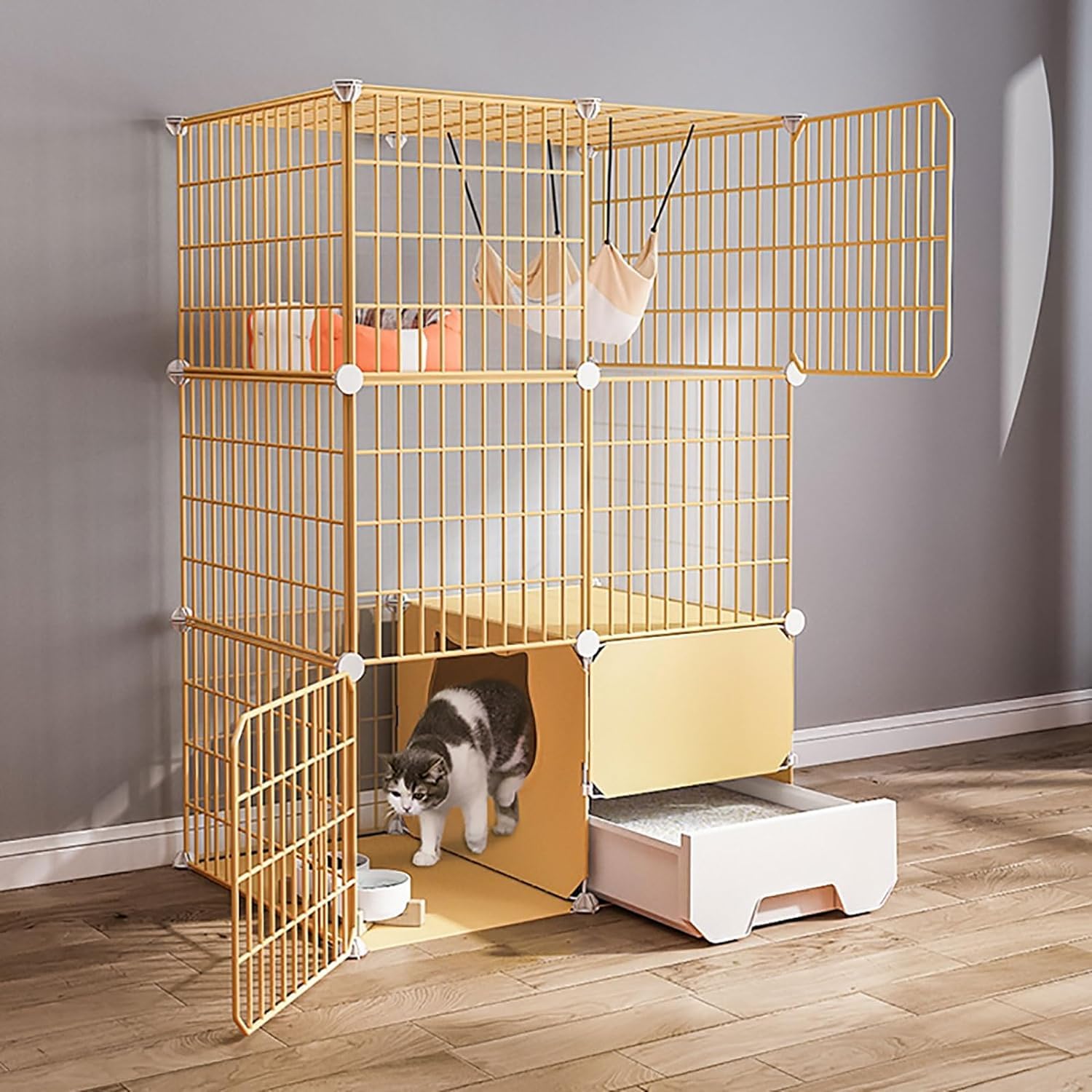 Recinto per Cani, Gatti e Conigli, Gabbia for Gatti in Metallo Fai da Te for Animali Domestici di Diverse Dimensioni(75x49x109cm)