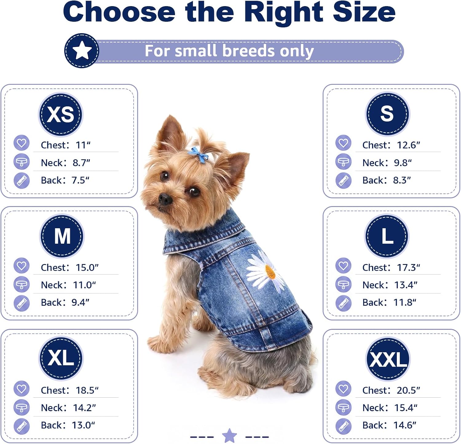 Dog Denim Jacket with Daisy Embroidery for Small Dogs, M, Chest 13-14 in image 4
