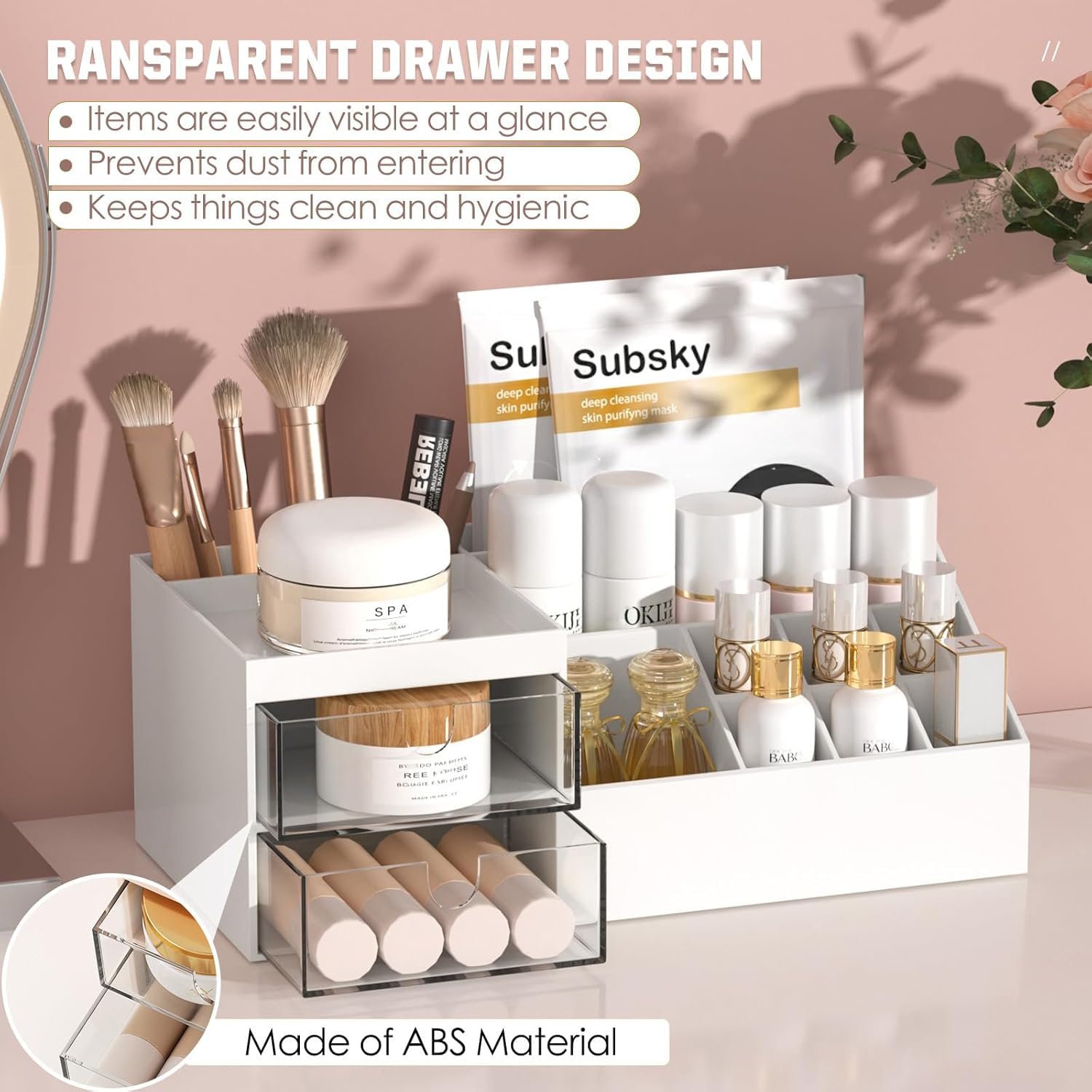 Subsky Makeup Organiser Cosmetics Storage with Drawers, Skincare Organiser, Offices Multi-function Organizer, Sturdy Cosmetic Storage Box with Drawers, for Dresser, Bedroom, Bathroom, White — view 6