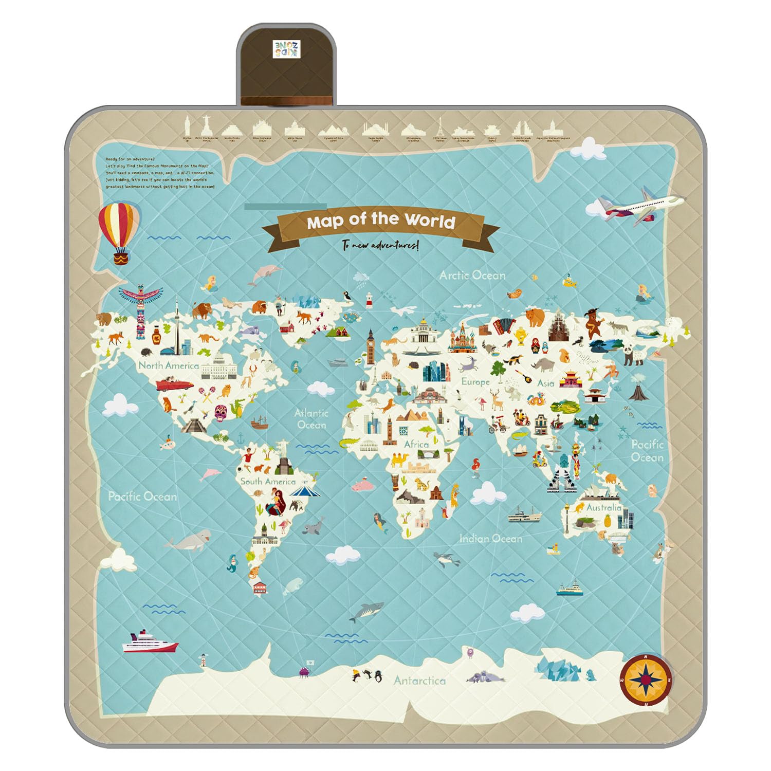 PERLETTI Coperta Pic Nic Impermeabile Bambini 200x200 cm Telo Picnic Grande da Campeggio Spiaggia Pieghevole